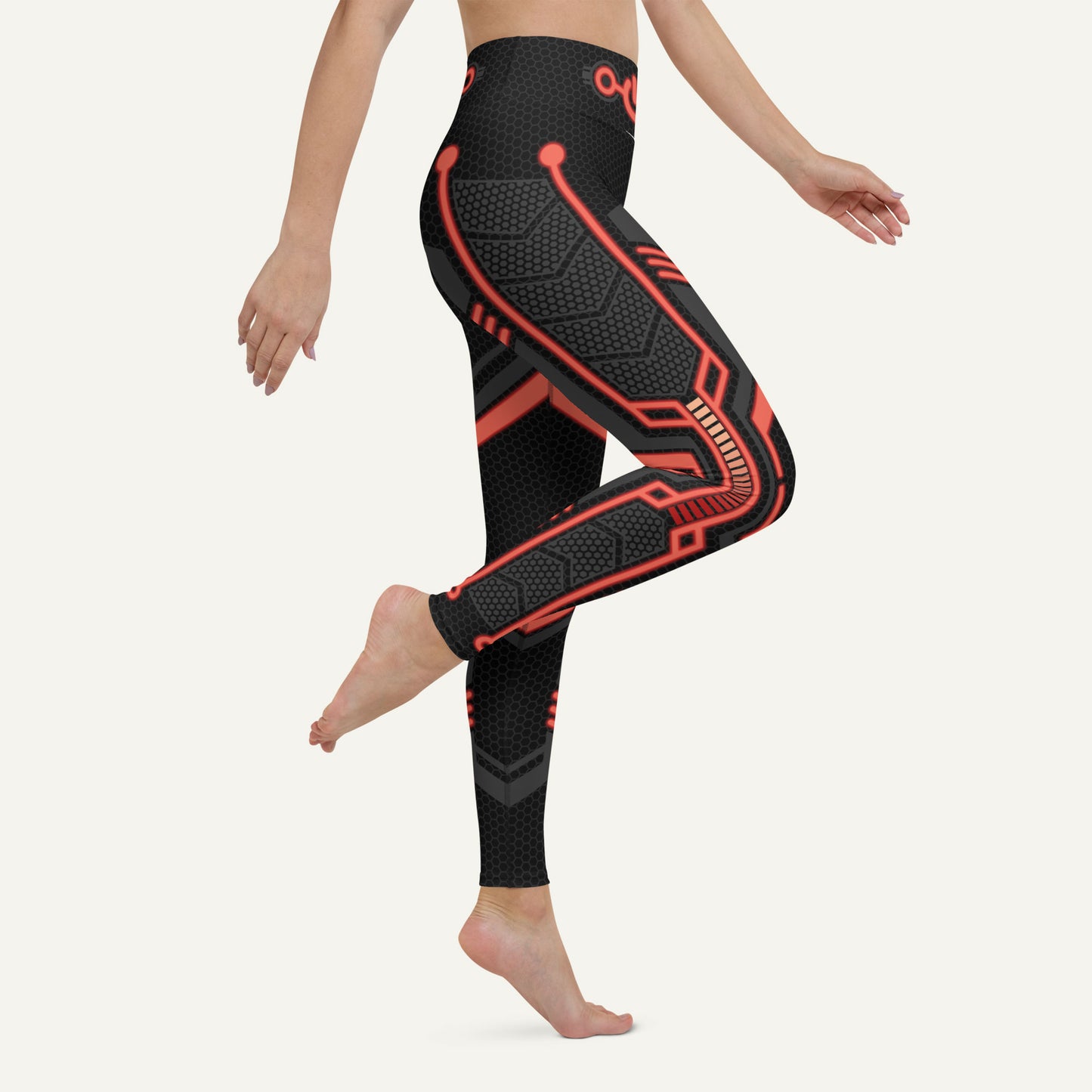 Futuristic Sci-Fi Red High-Waisted Leggings