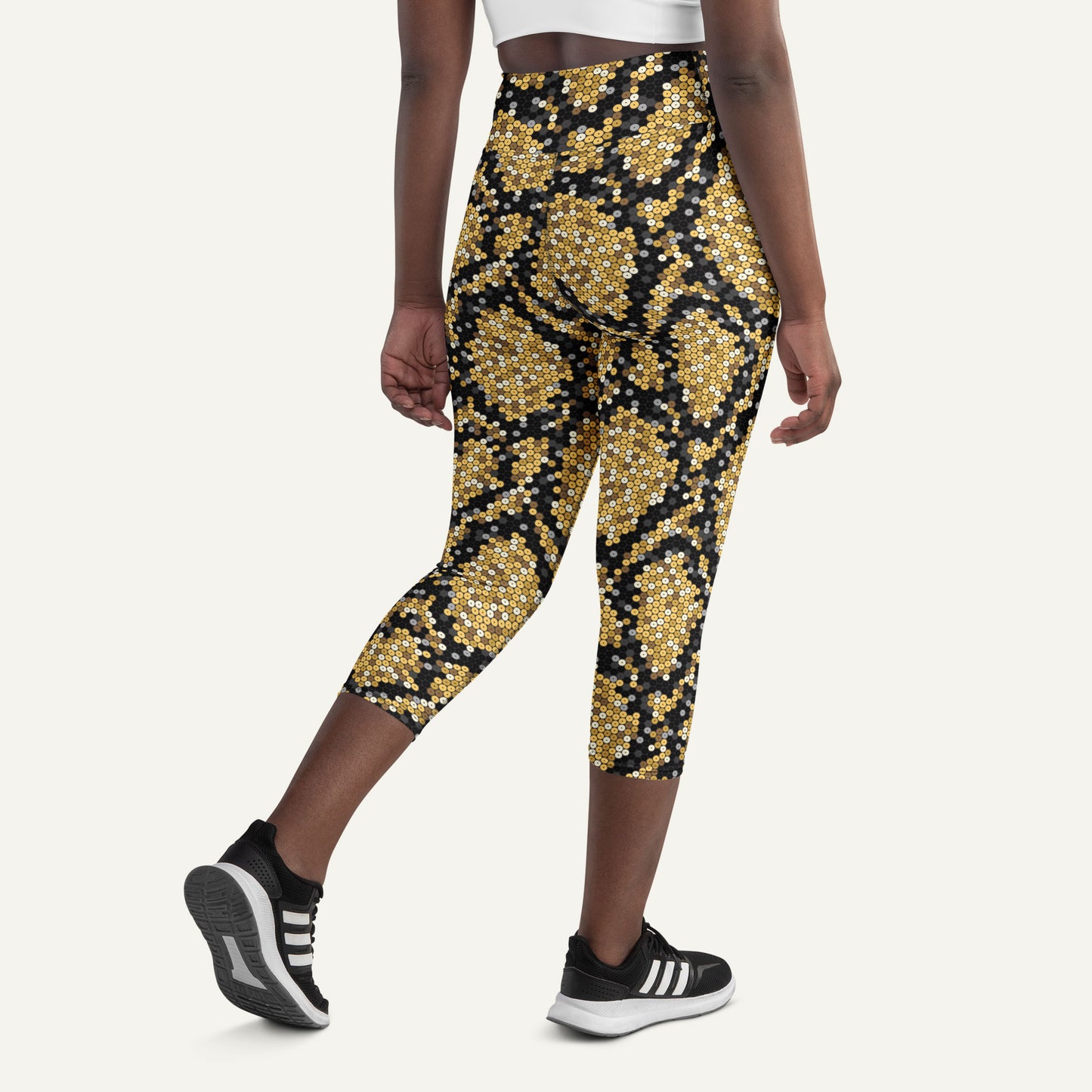 Gold Sequin Snakeskin High-Waisted Capri Leggings