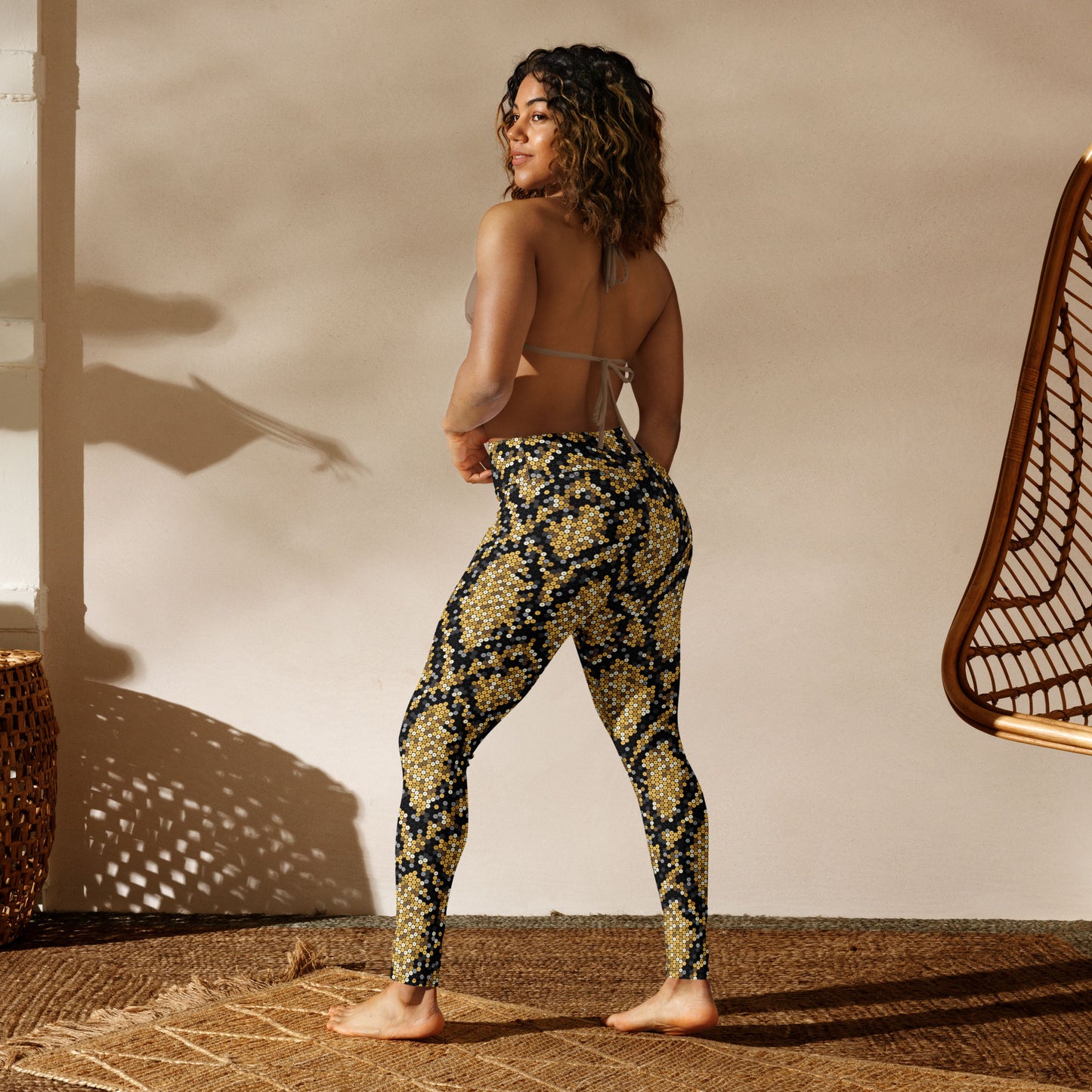 Gold Sequin Snakeskin High-Waisted Leggings