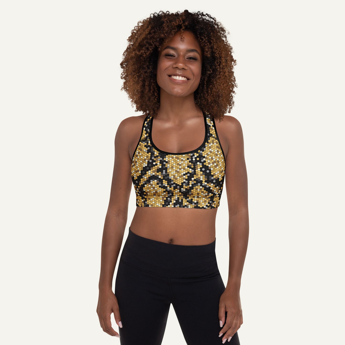 Gold Sequin Snakeskin Padded Sports Bra