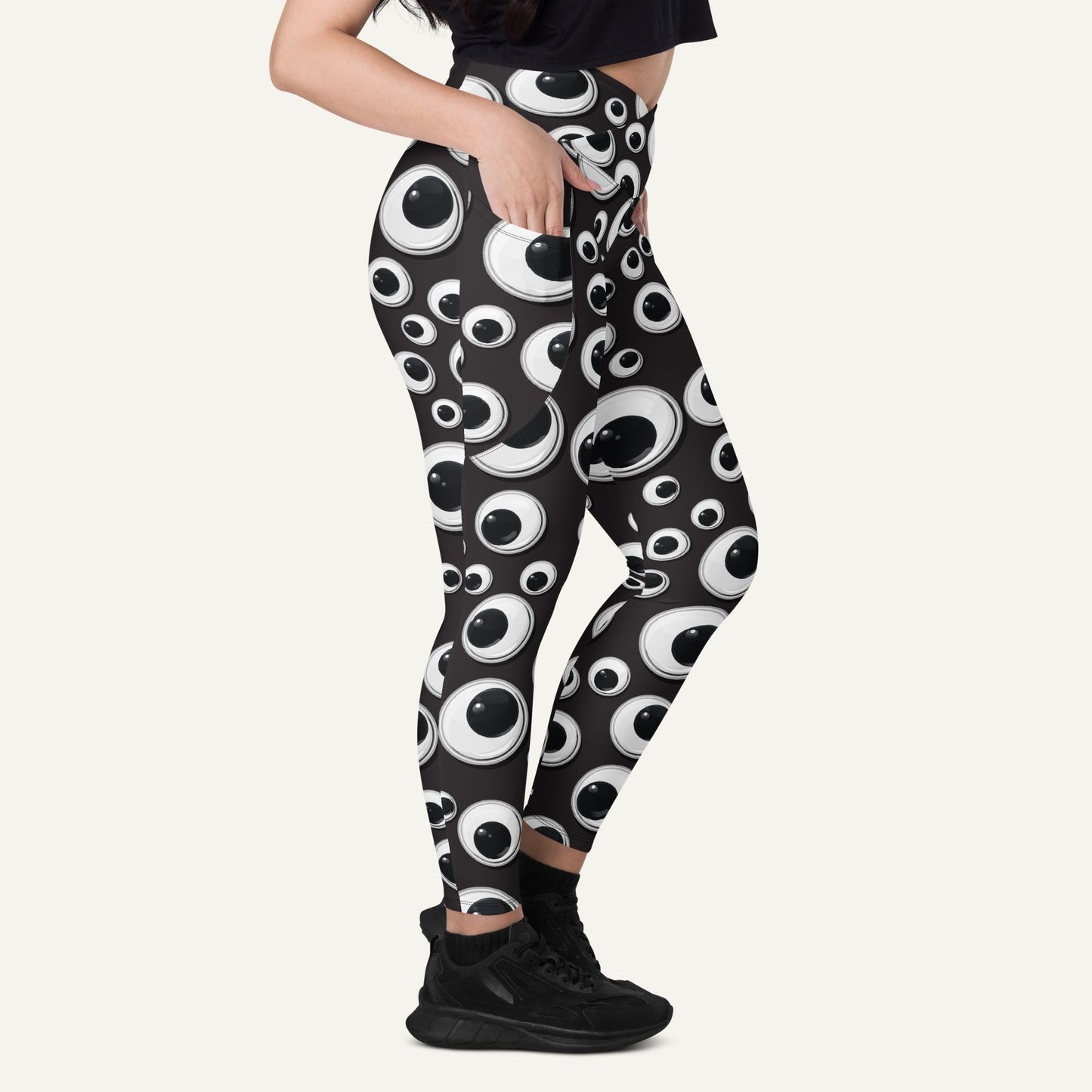 Googly Eyes Crossover Leggings With Pockets