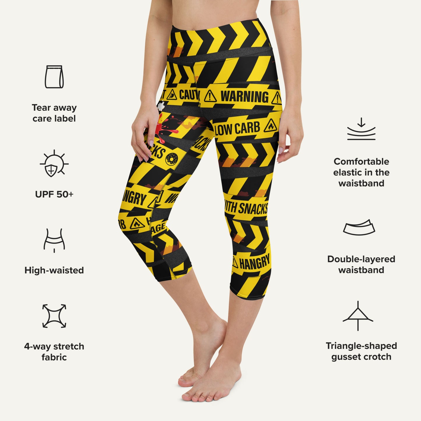 Hangry Warning Tape High-Waisted Capri Leggings