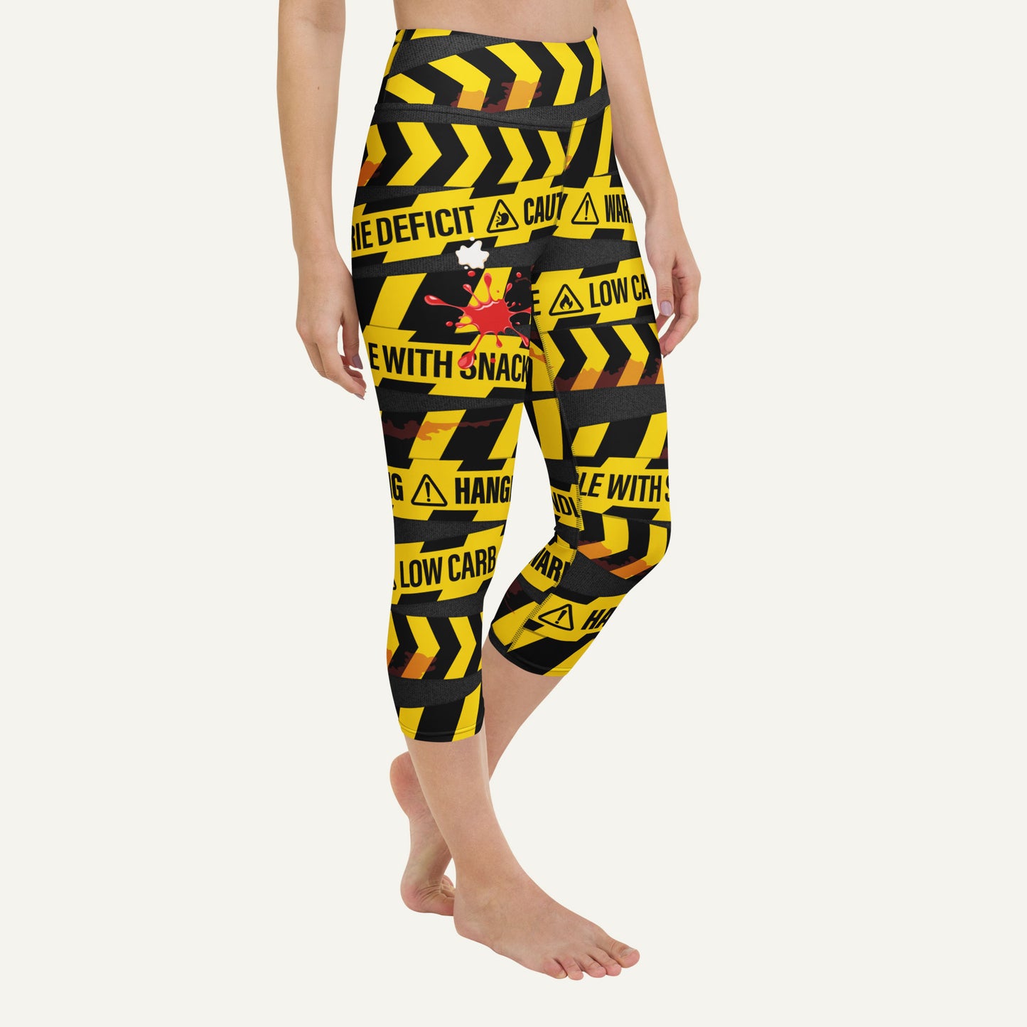 Hangry Warning Tape High-Waisted Capri Leggings