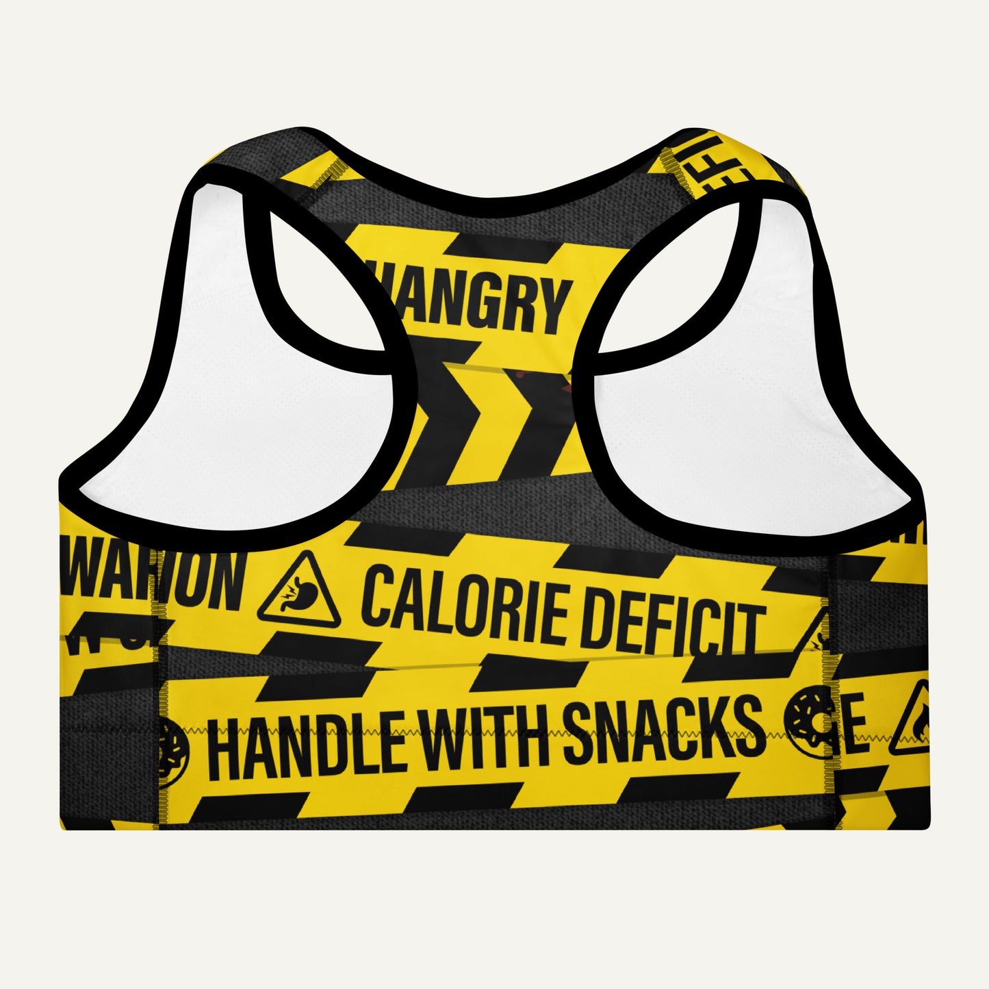 Hangry Warning Tape Padded Sports Bra