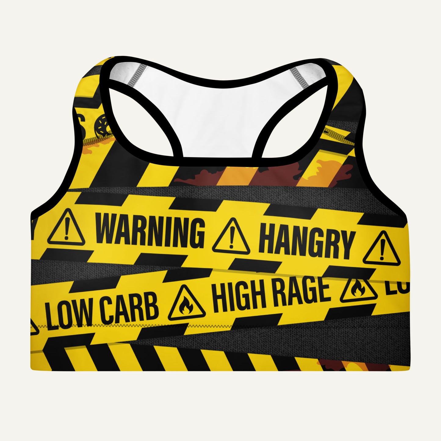 Hangry Warning Tape Padded Sports Bra