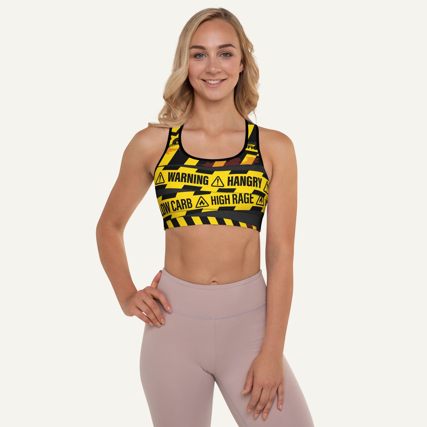 Hangry Warning Tape Padded Sports Bra