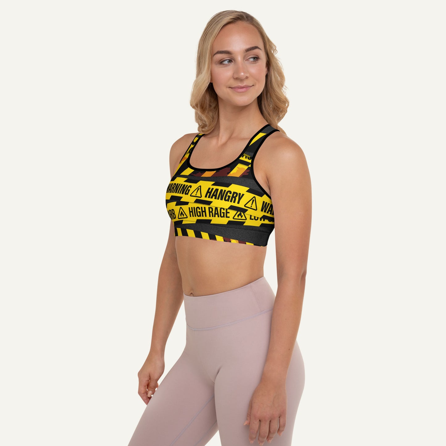 Hangry Warning Tape Padded Sports Bra