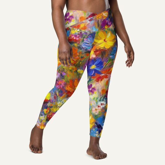 Impressionist Flowers Crossover Pocket Leggings