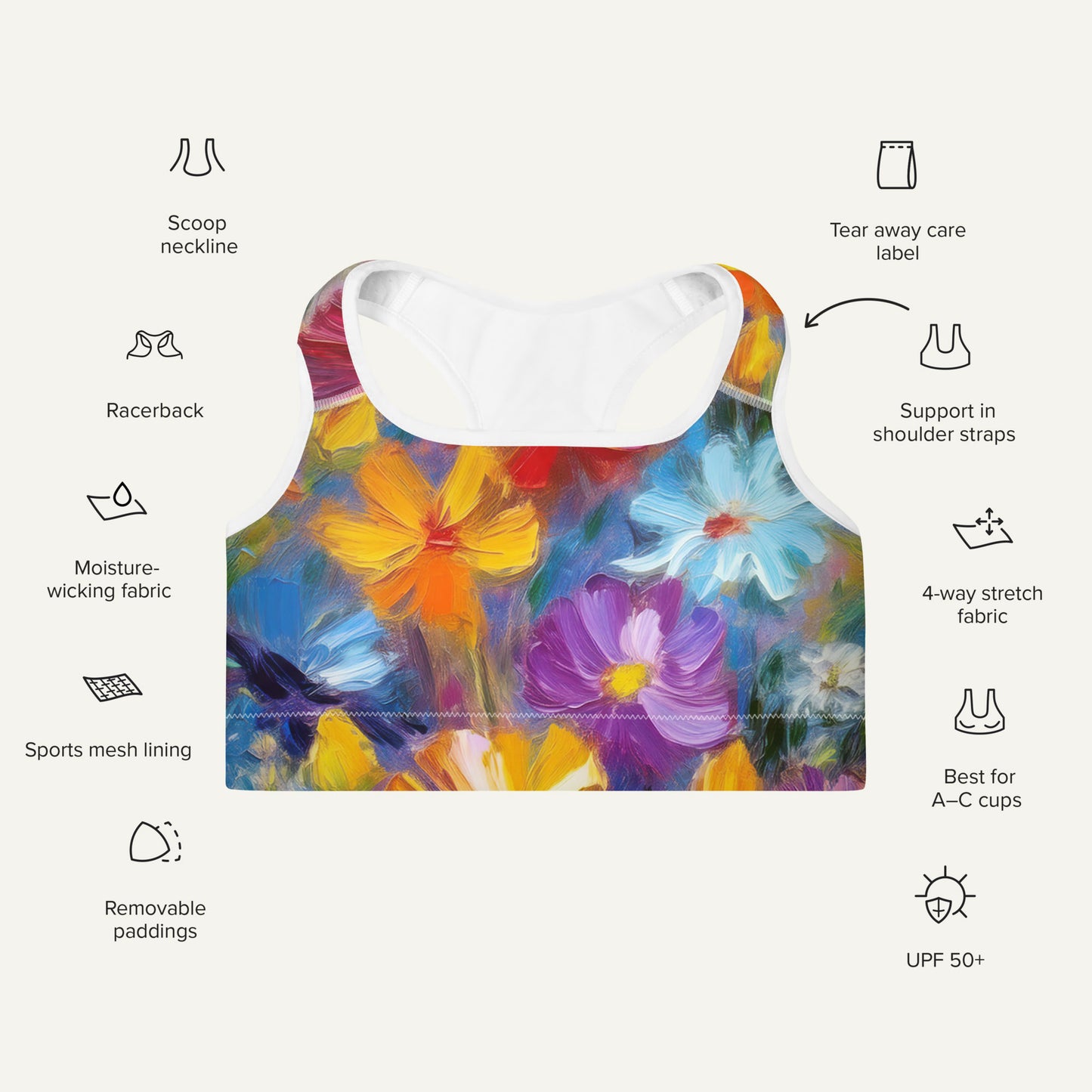 Impressionist Flowers Padded Sports Bra