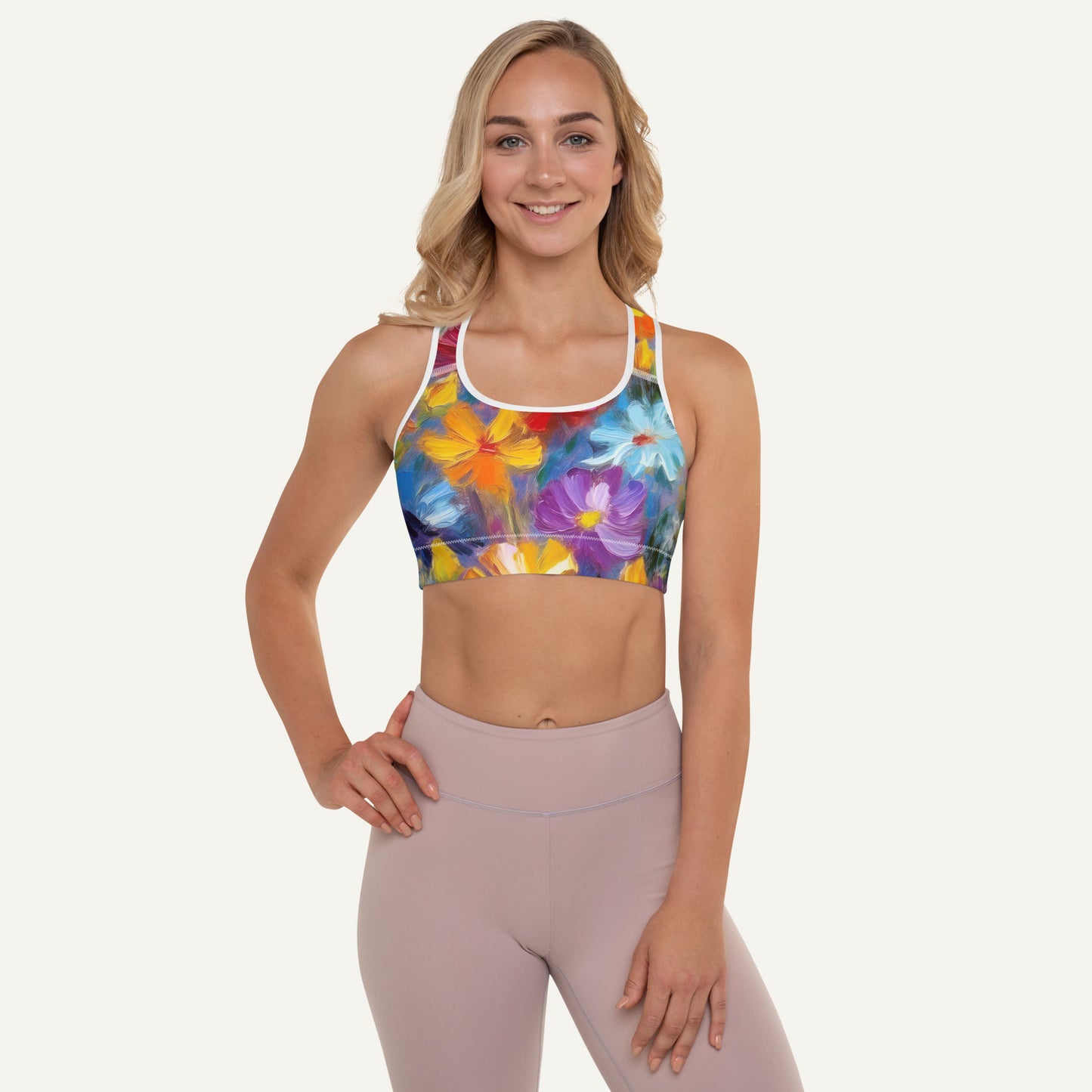 Impressionist Flowers Padded Sports Bra