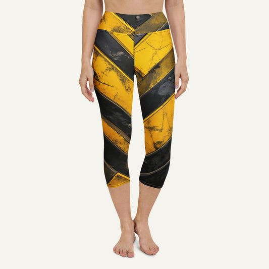 Industrial Warning High-Waisted Capri Leggings