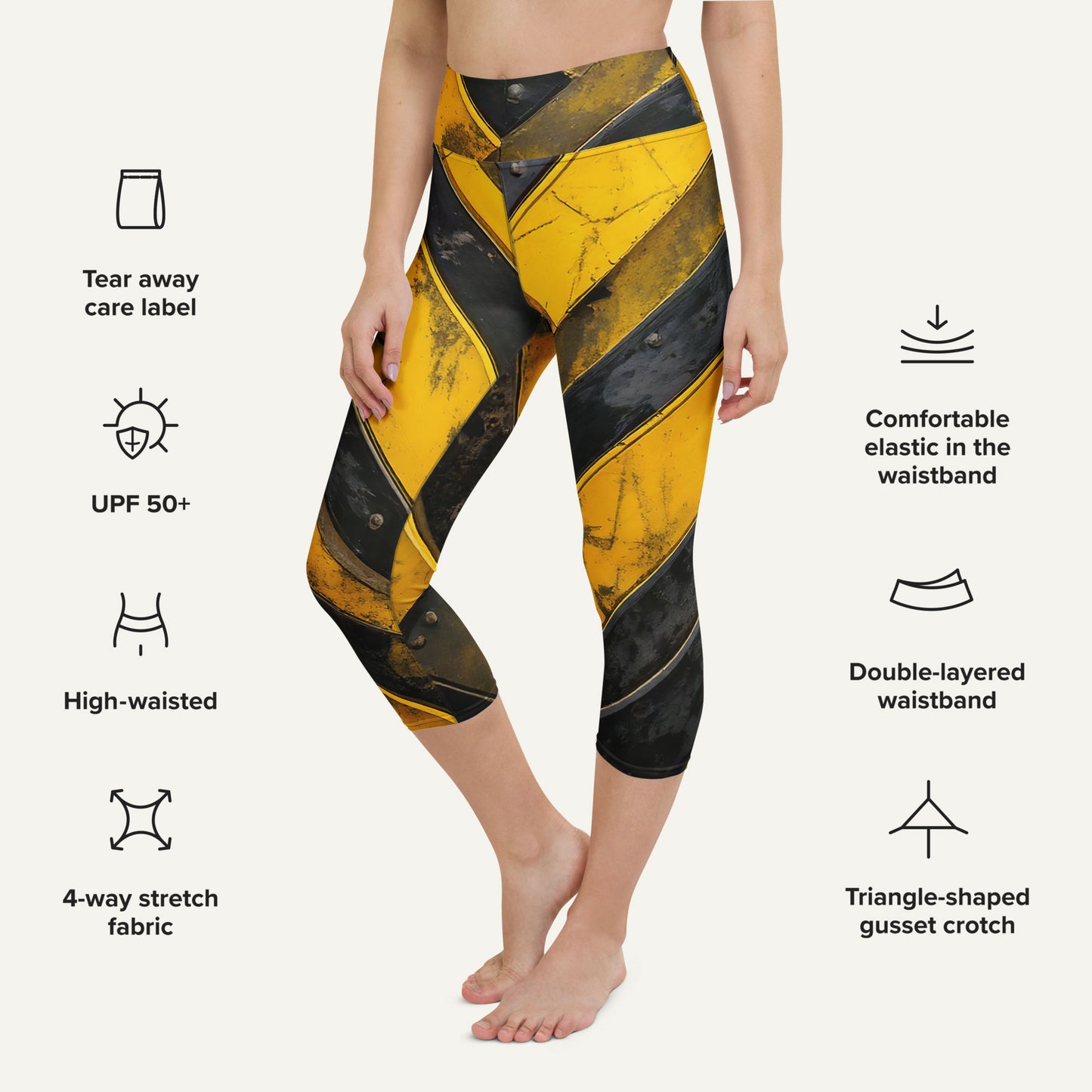Industrial Warning High-Waisted Capri Leggings