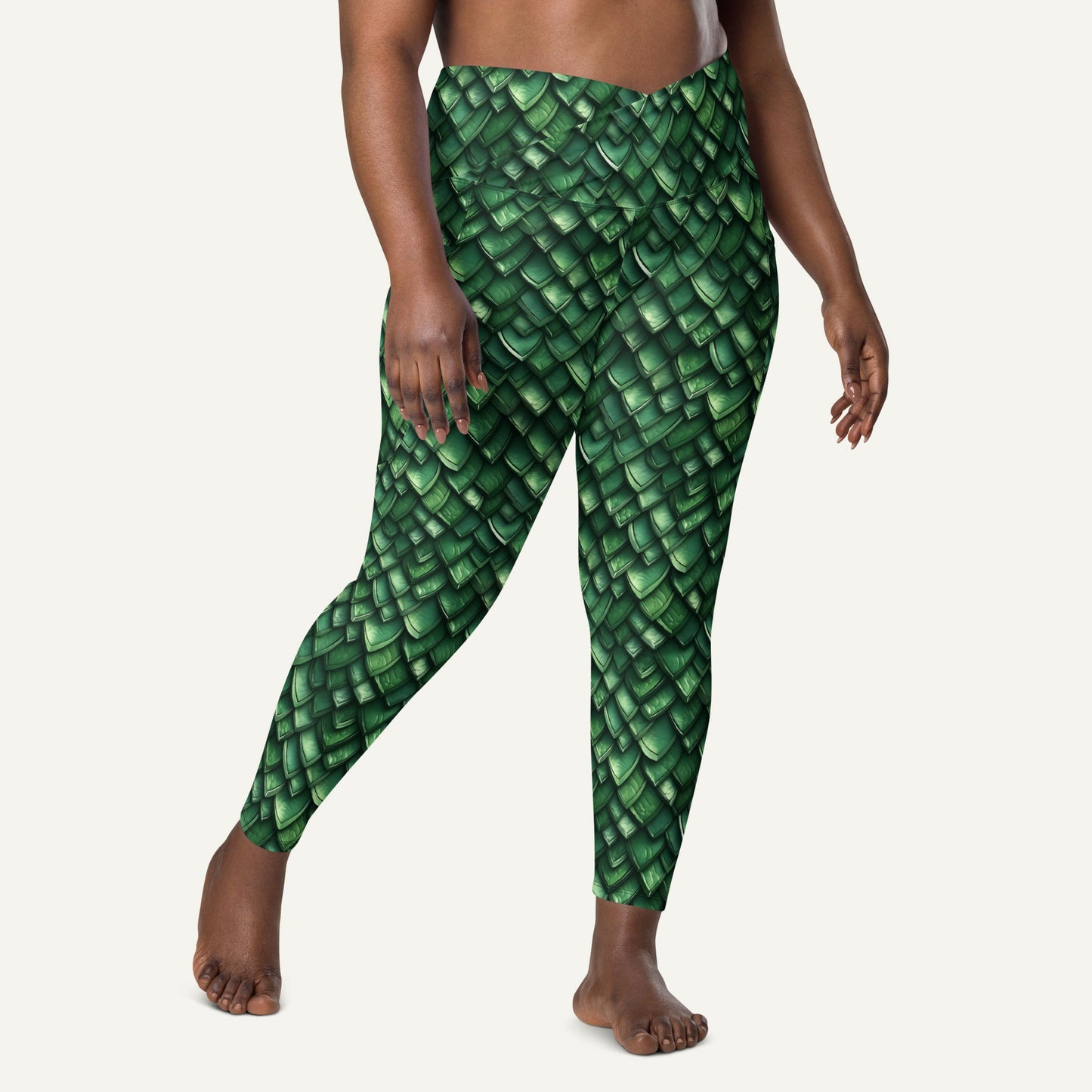 Jade Dragon Scales Crossover Pocket Leggings