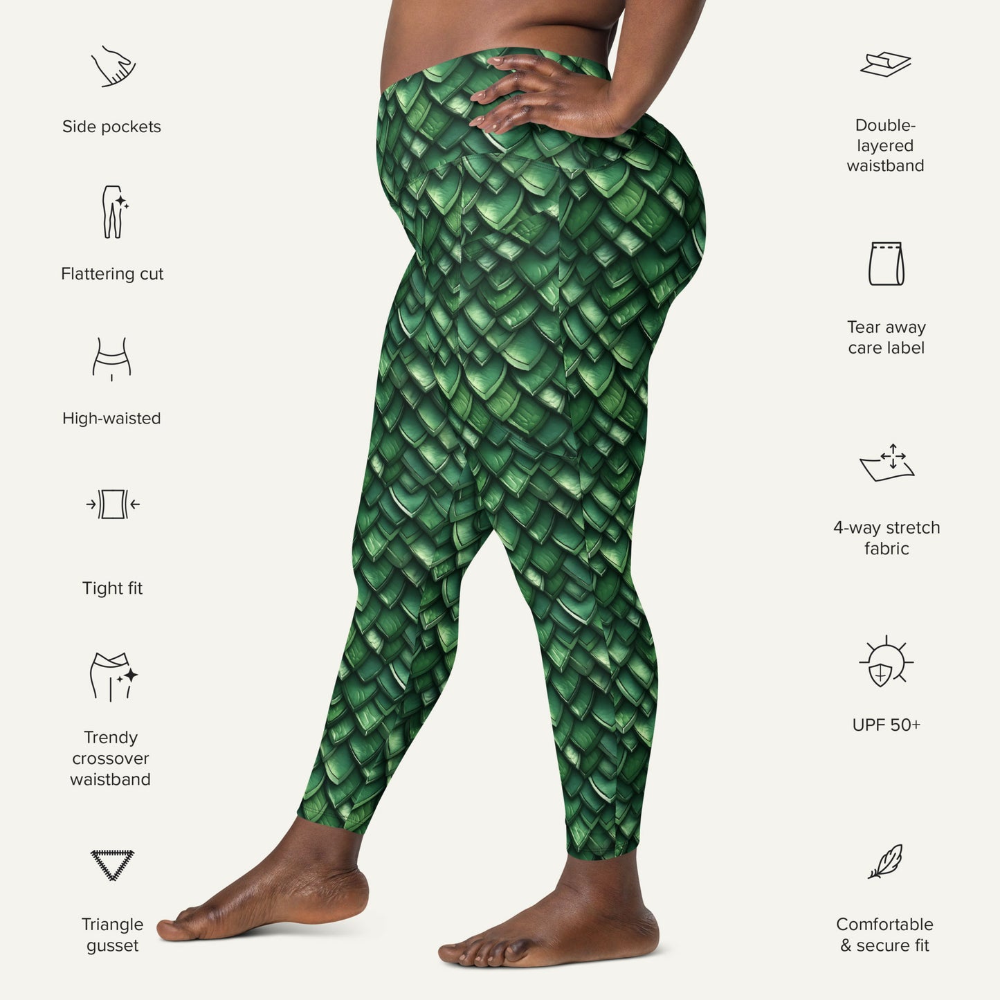 Jade Dragon Scales Crossover Pocket Leggings