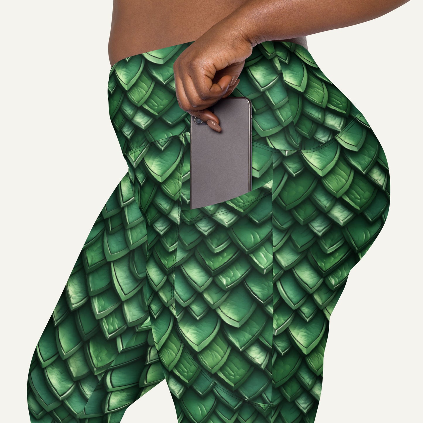 Jade Dragon Scales Crossover Pocket Leggings