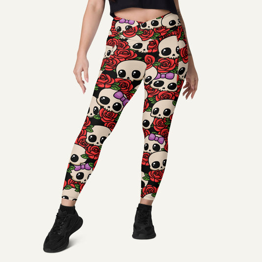 Kawaii Skulls And Roses Crossover Pocket Leggings
