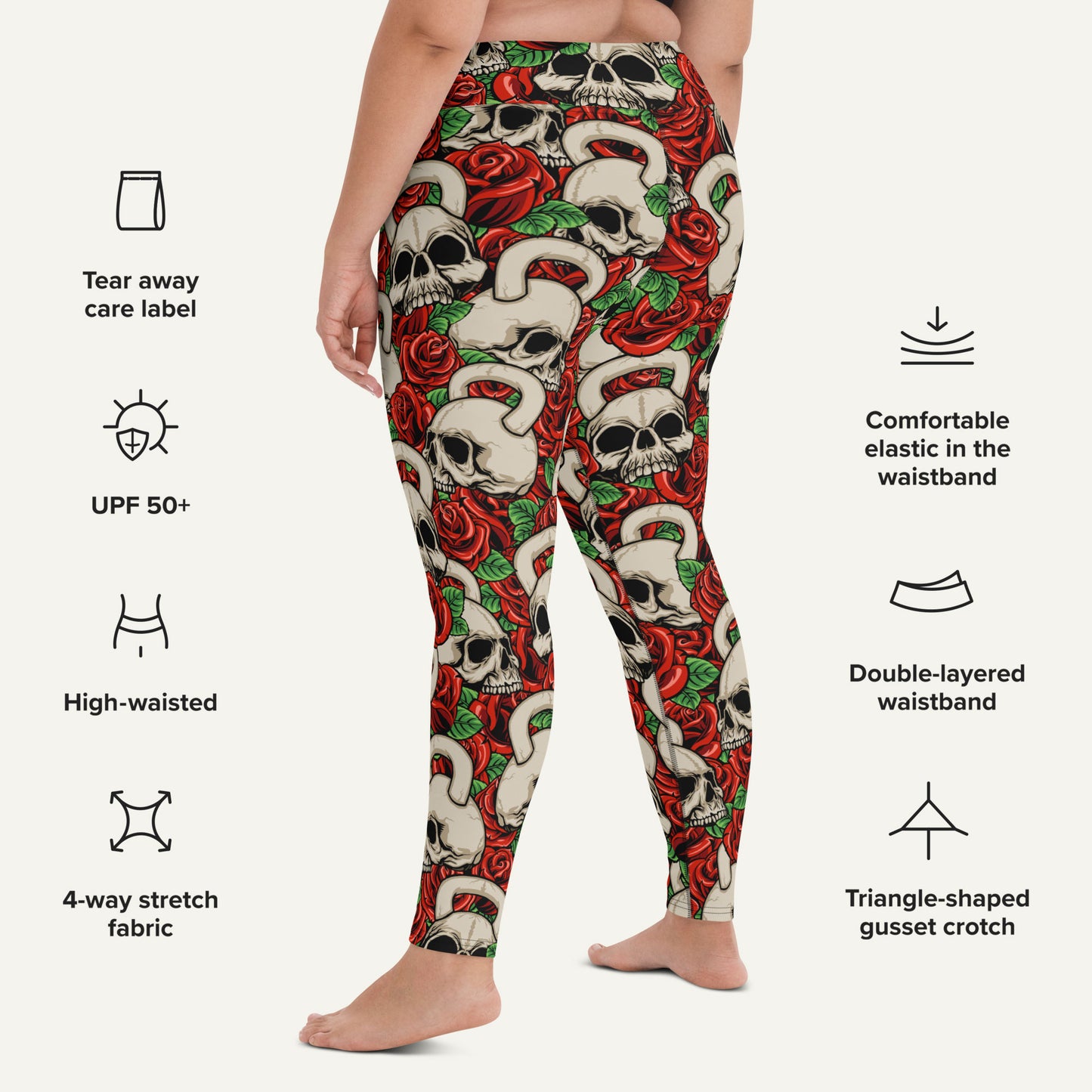 Kettlebell Skull And Roses High-Waisted Leggings