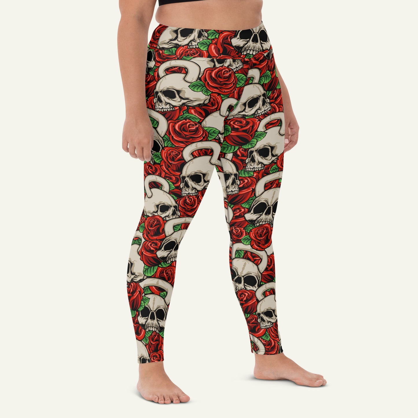 Kettlebell Skull And Roses High-Waisted Leggings