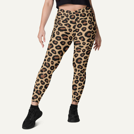 Leopard Print Crossover Pocket Leggings