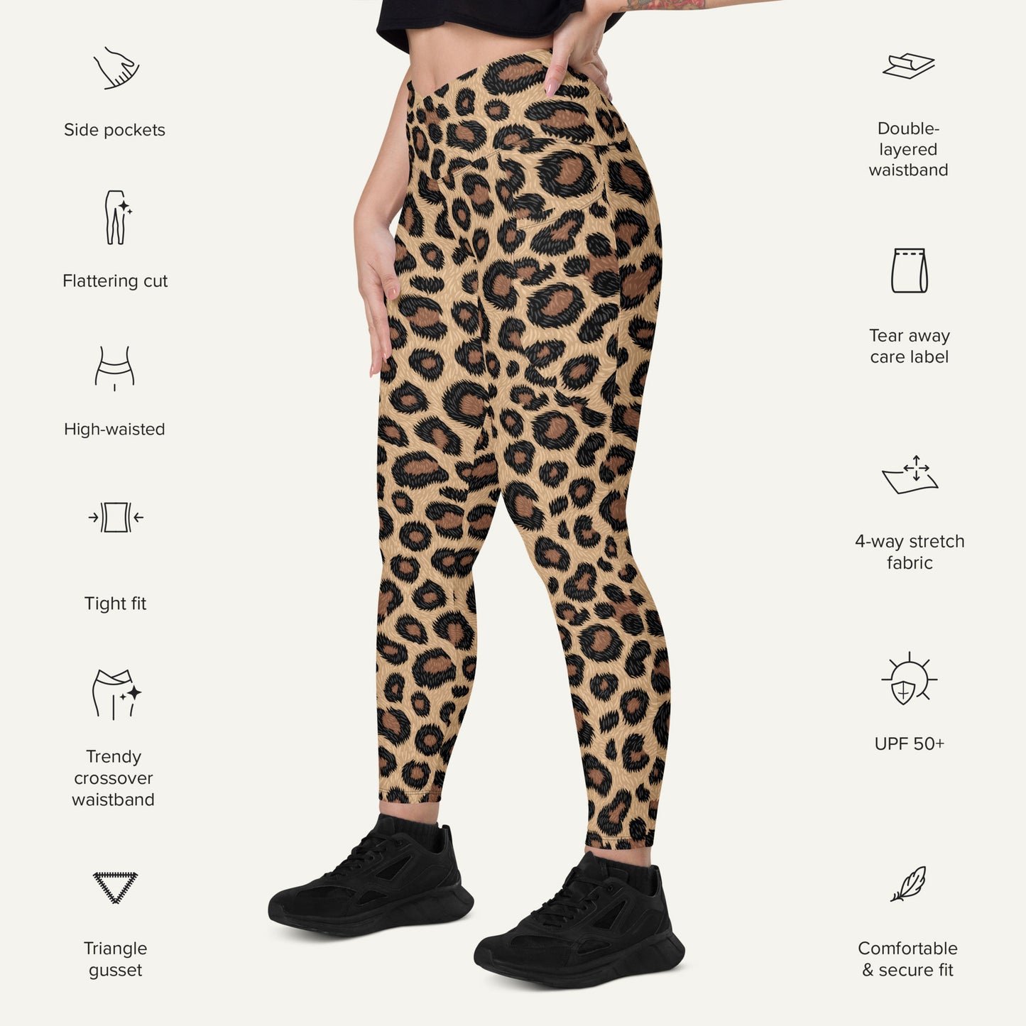 Leopard Print Crossover Pocket Leggings