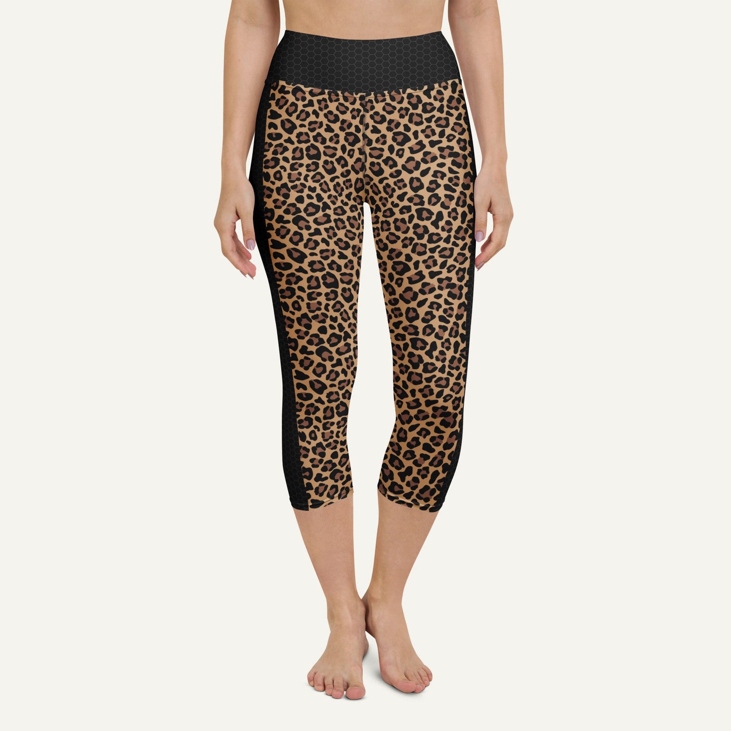 Leopard Print Side Stripe High-Waisted Capri Leggings