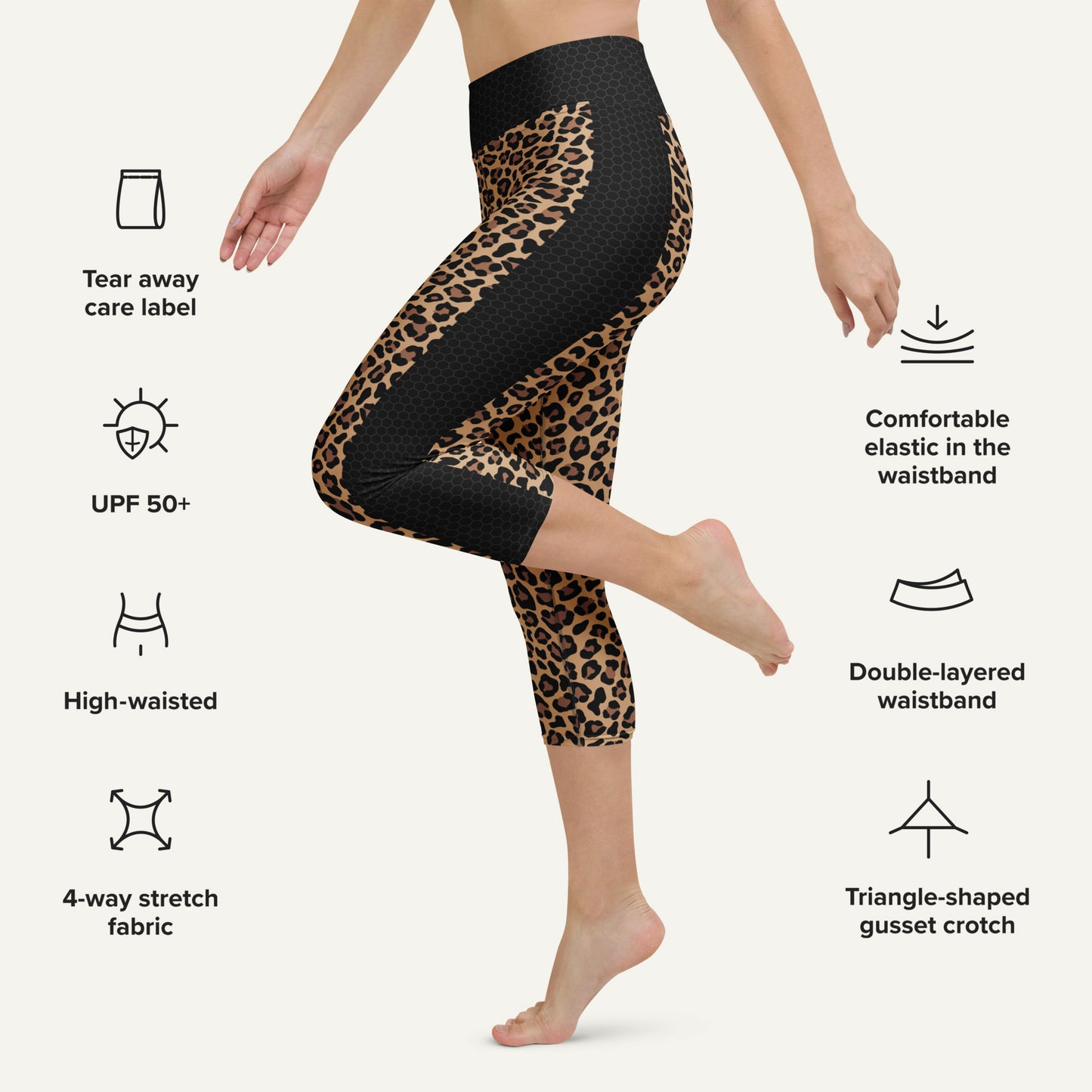 Leopard Print Side Stripe High-Waisted Capri Leggings