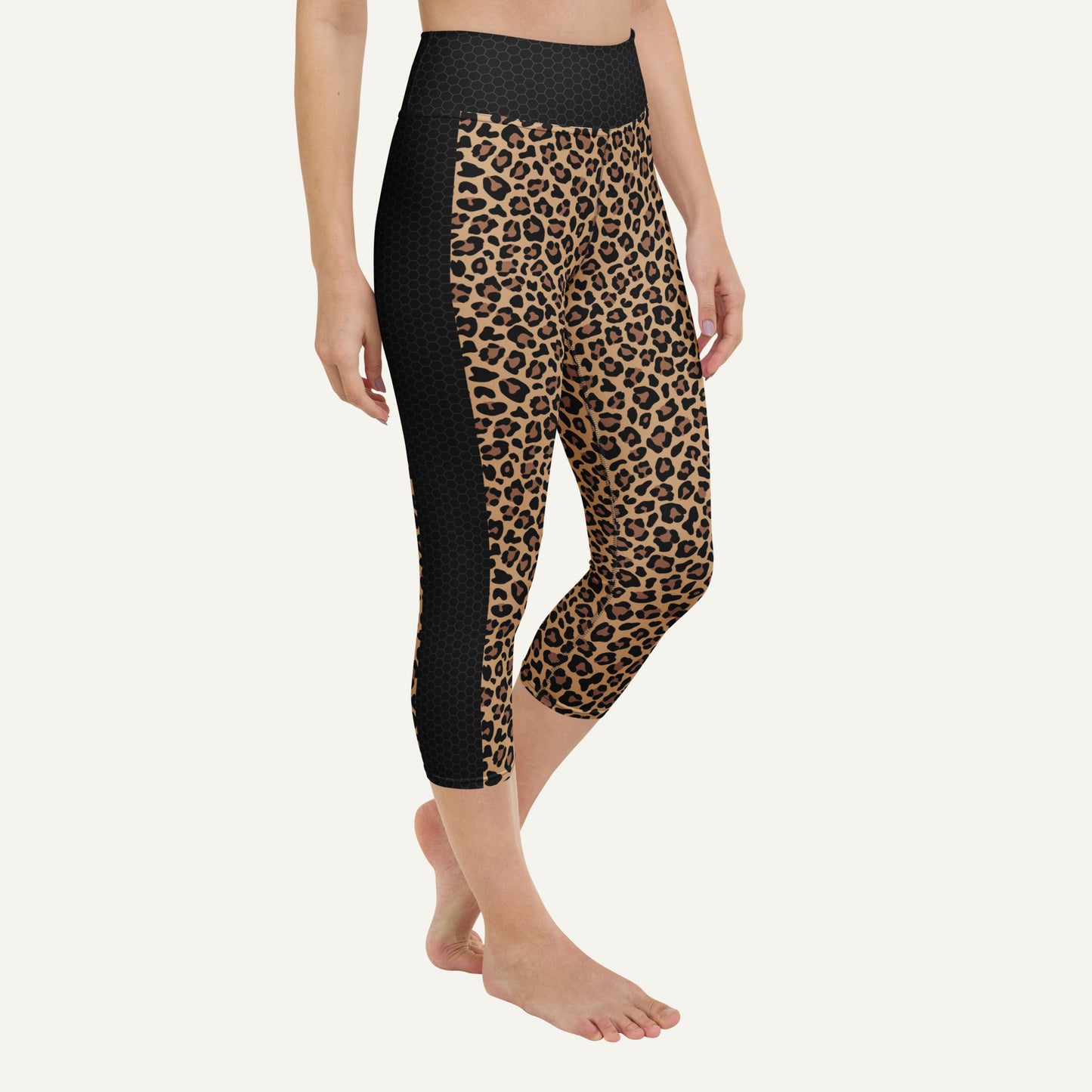Leopard Print Side Stripe High-Waisted Capri Leggings