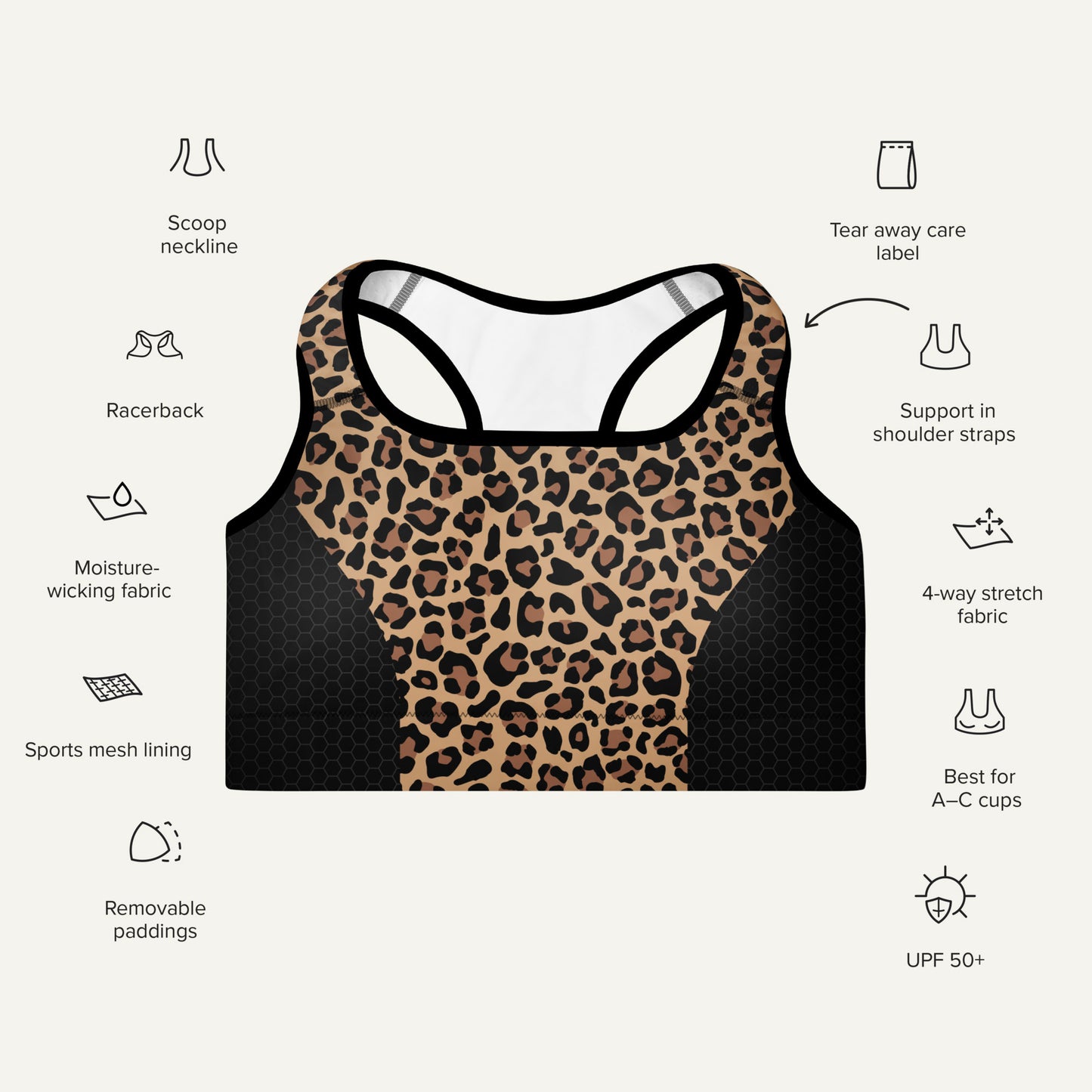 Leopard Print Side Stripe Padded Sports Bra