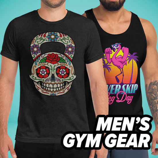 Men's funny gym t-shirts and muscle tanks with bold workout designs