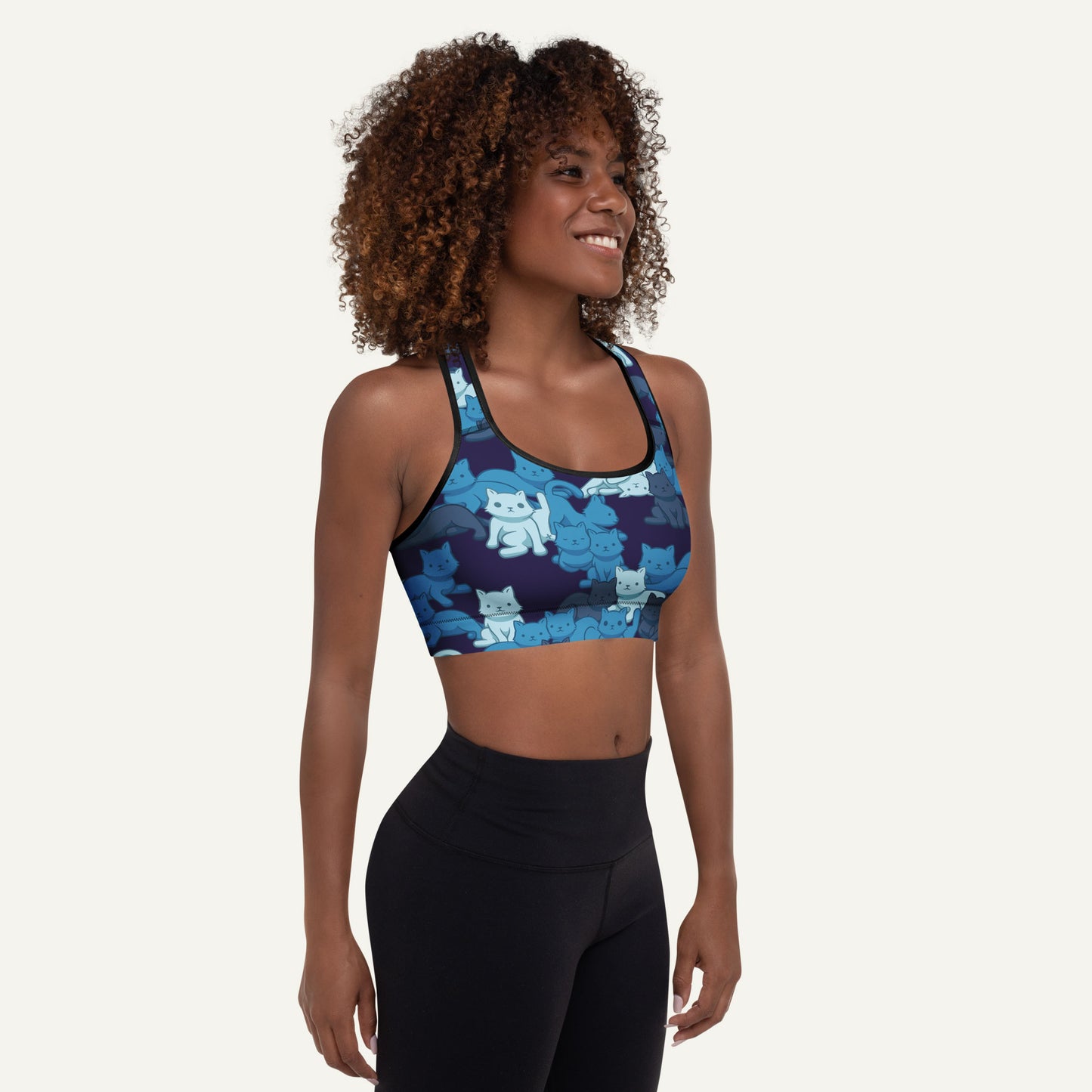 Navy Camo Cats Padded Sports Bra