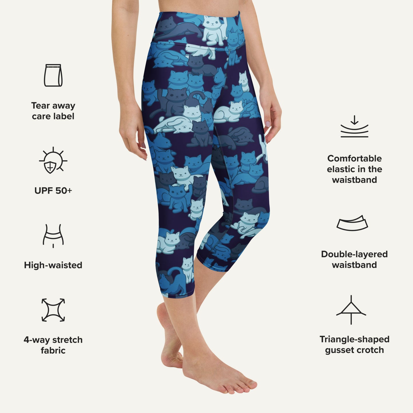 Navy Camo Cats High-Waisted Capri Leggings