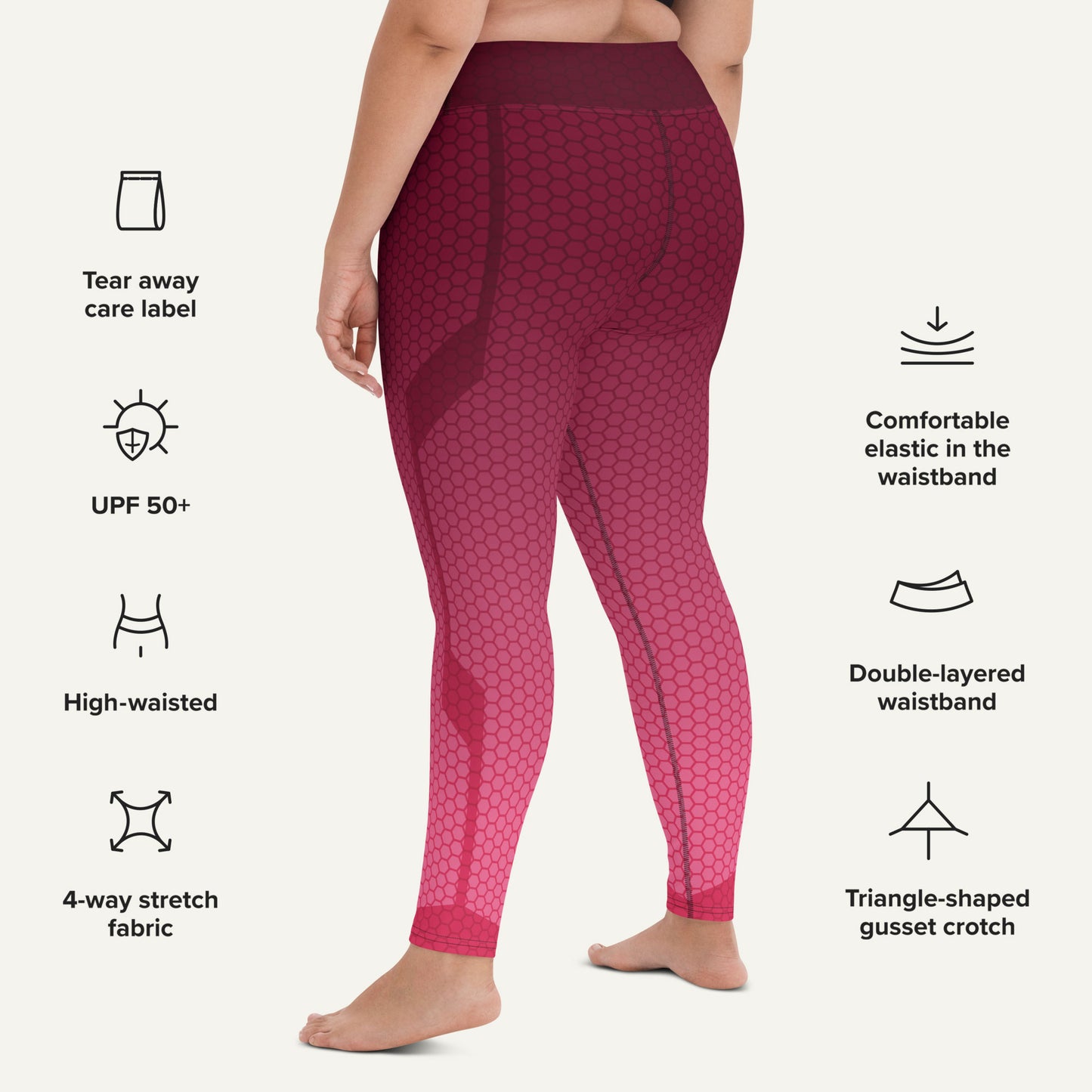 Ombre Hexagon Burgundy-Pink High-Waisted Leggings