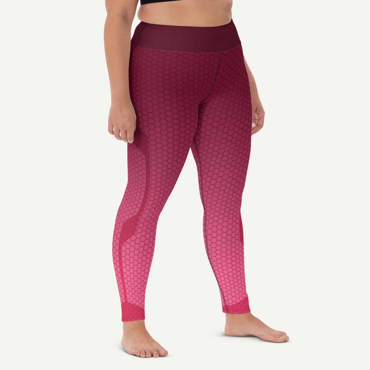 Ombre Hexagon Burgundy-Pink High-Waisted Leggings