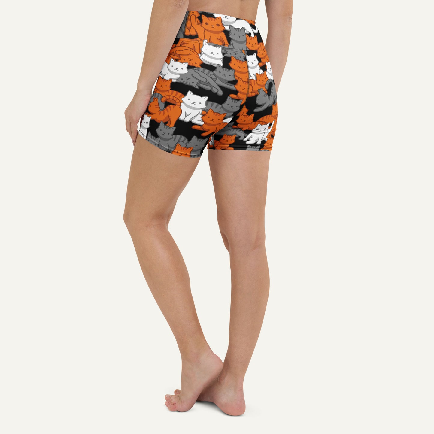 Orange Gray Tabby Camo Cat High-Waisted Shorts