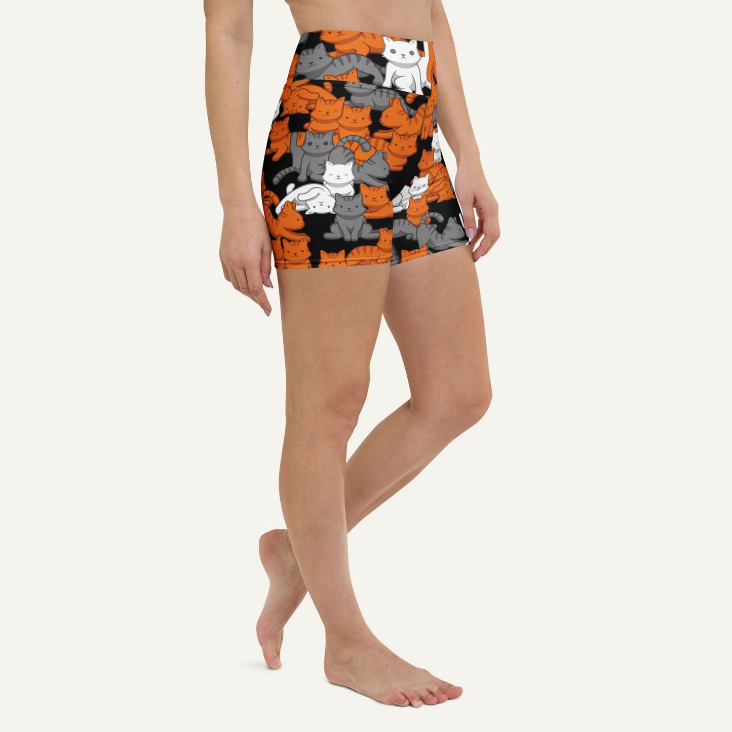 Orange Gray Tabby Camo Cat High-Waisted Shorts