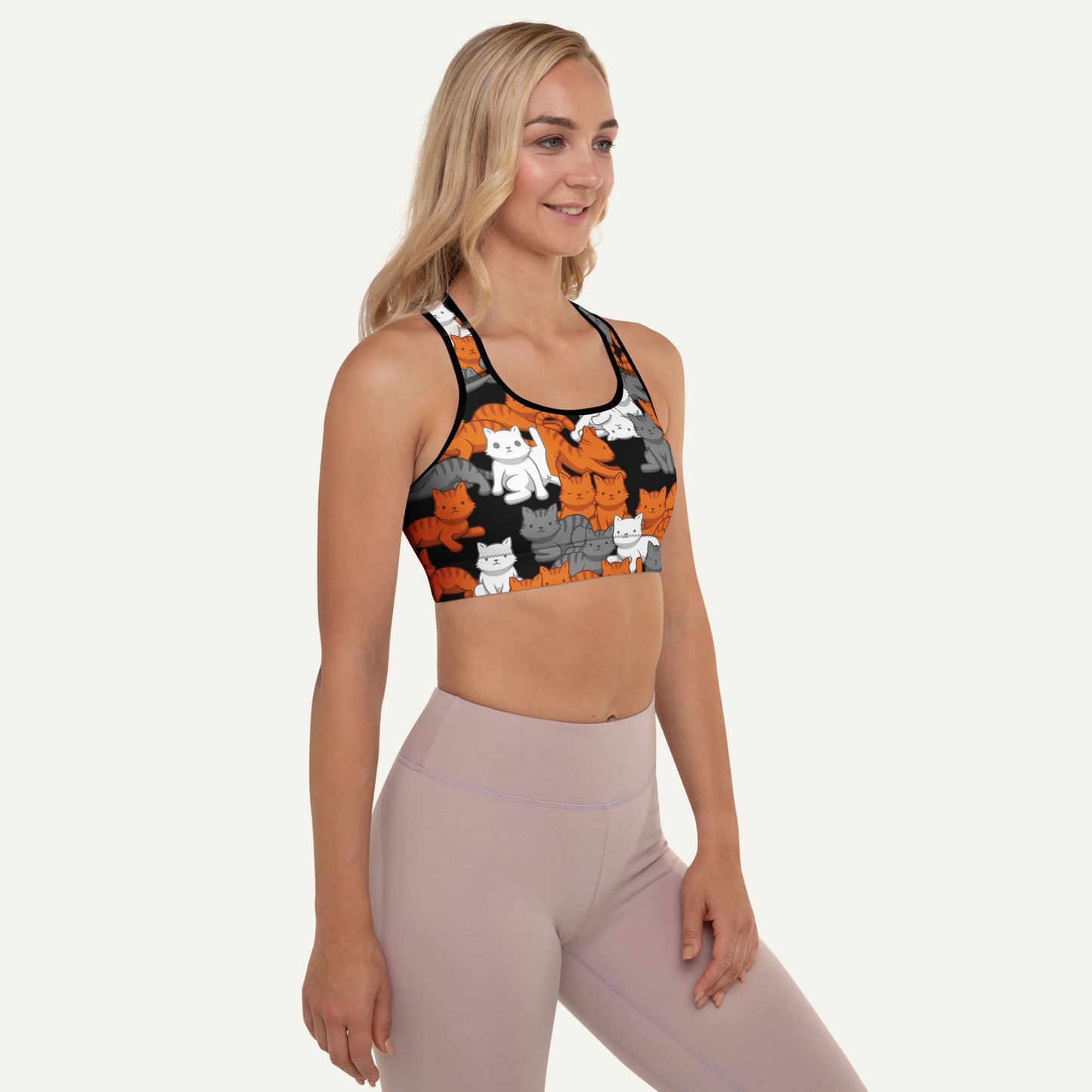 Orange Gray Tabby Camo Cat Padded Sports Bra