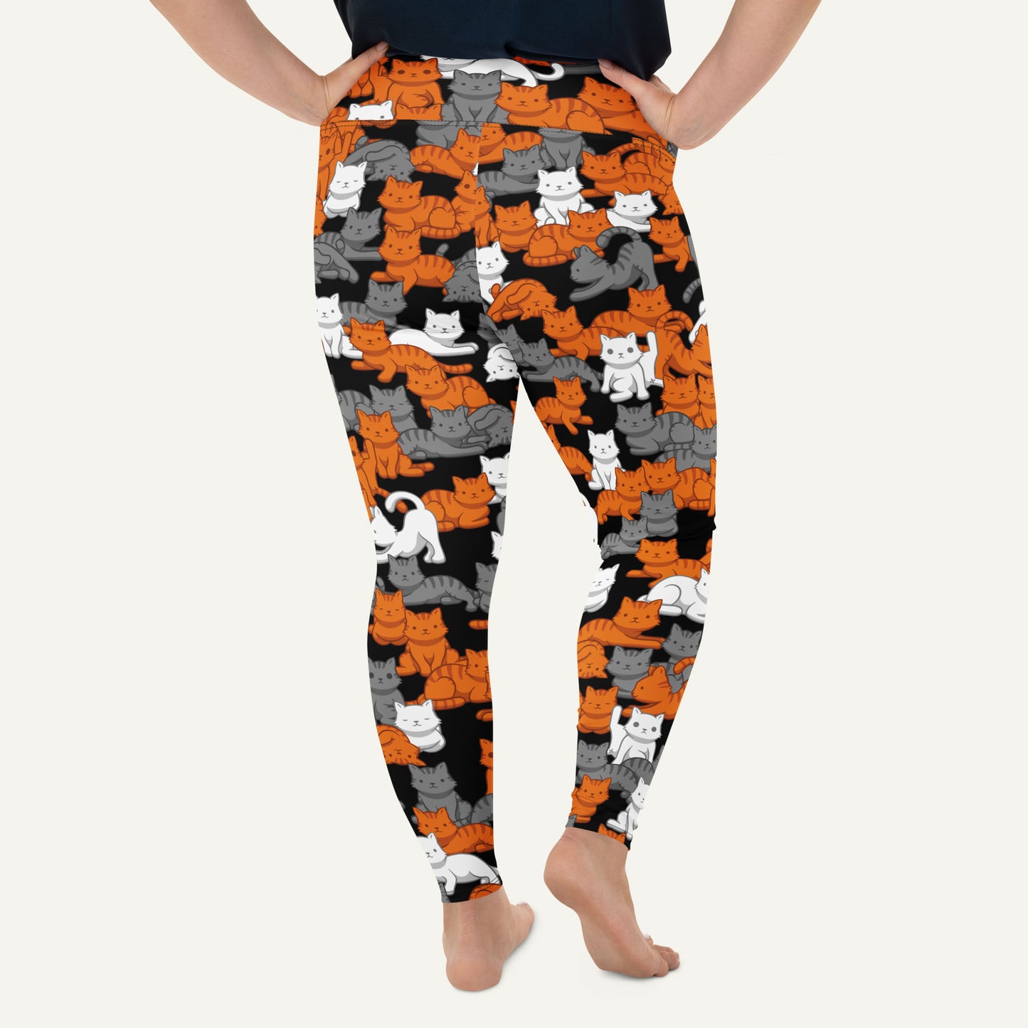 Orange Gray Tabby Camo Cat Plus Size Leggings