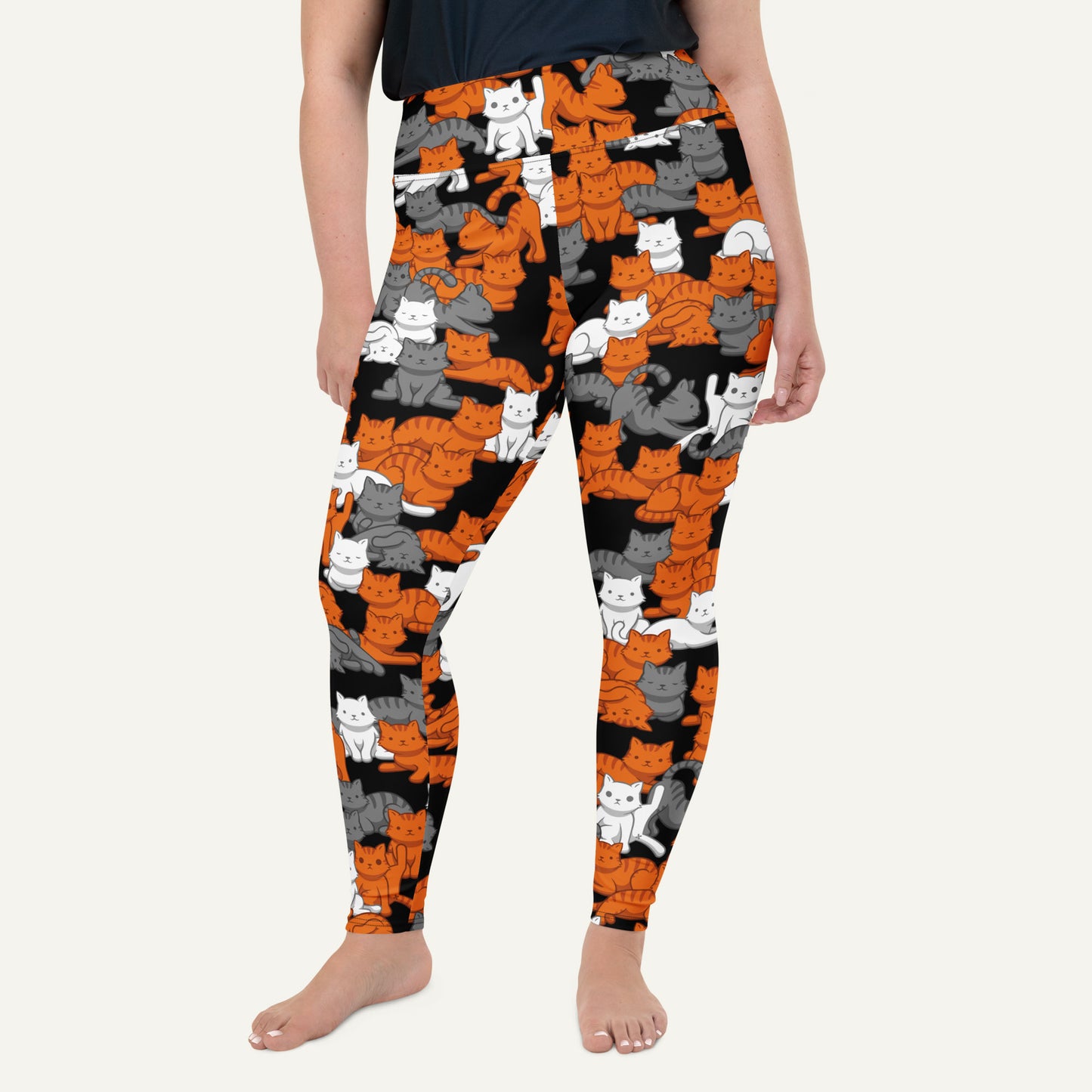 Orange Gray Tabby Camo Cat Plus Size Leggings