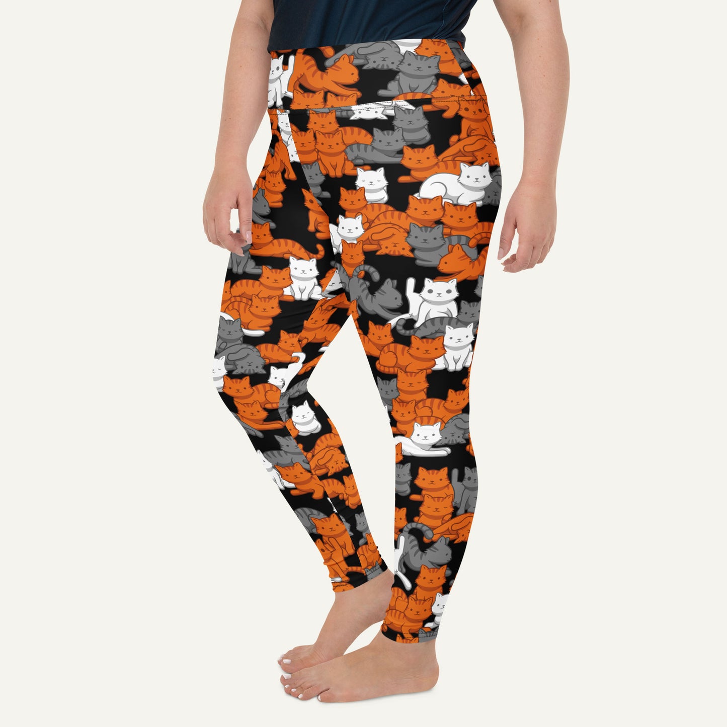 Orange Gray Tabby Camo Cat Plus Size Leggings