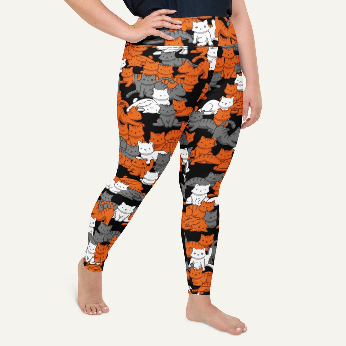 Orange Gray Tabby Camo Cat Plus Size Leggings