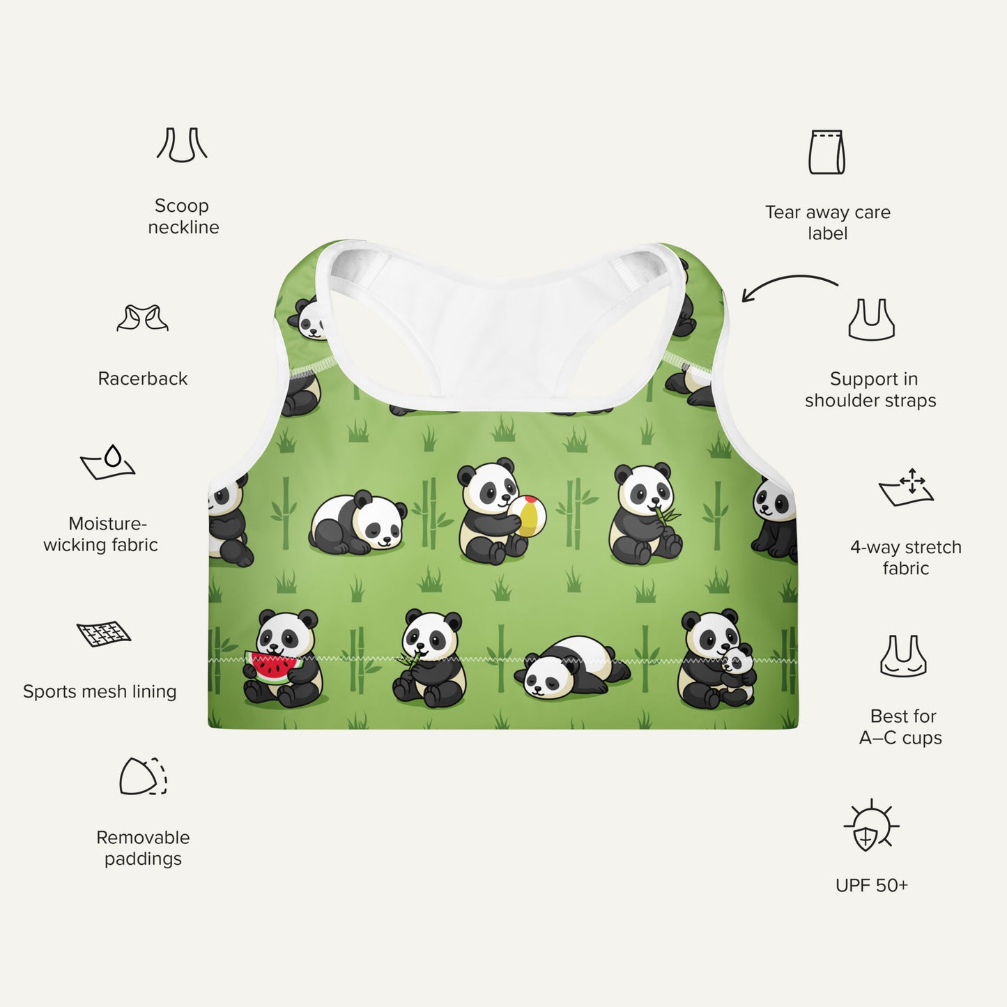 Panda Party Padded Sports Bra