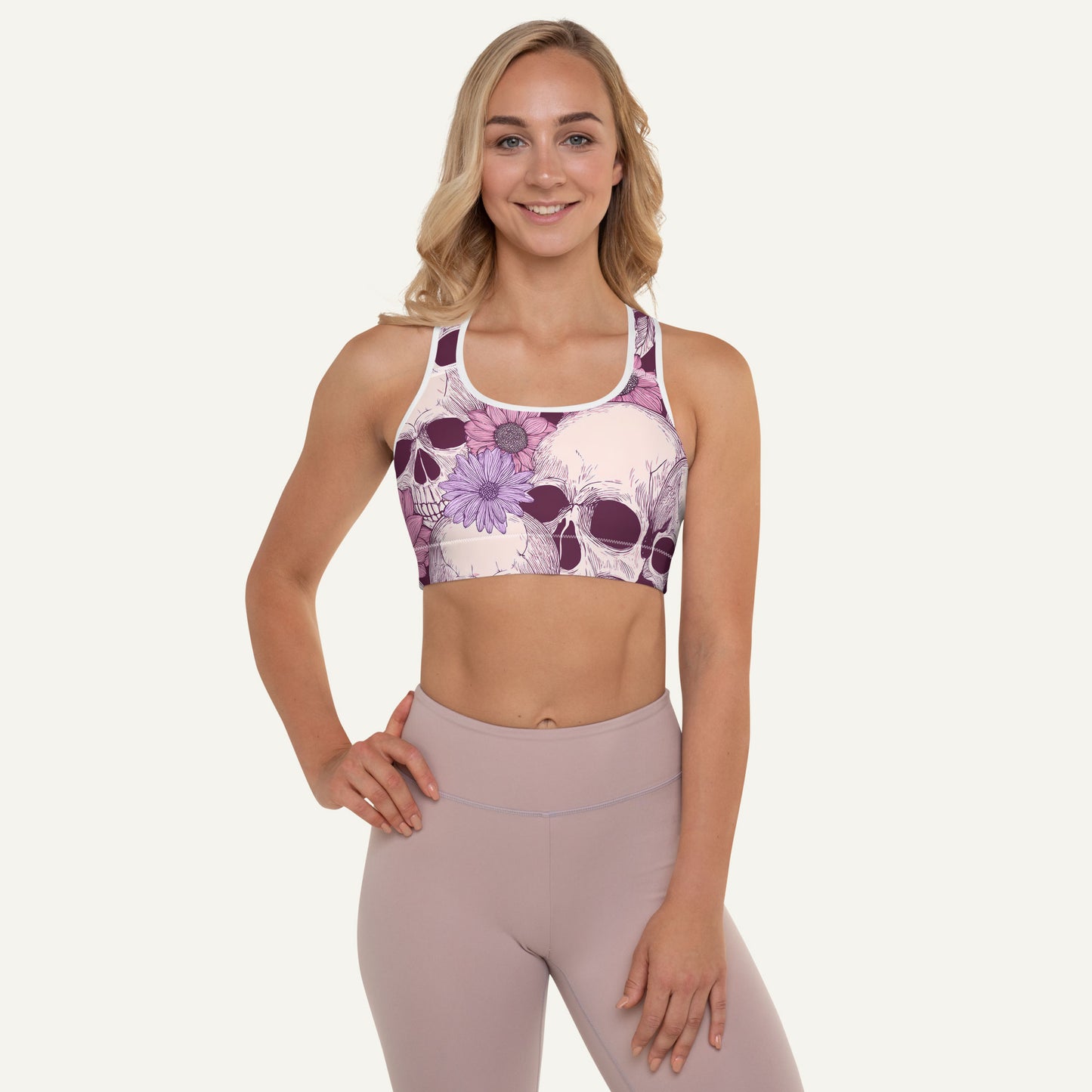 Pastel Floral Skulls Padded Sports Bra