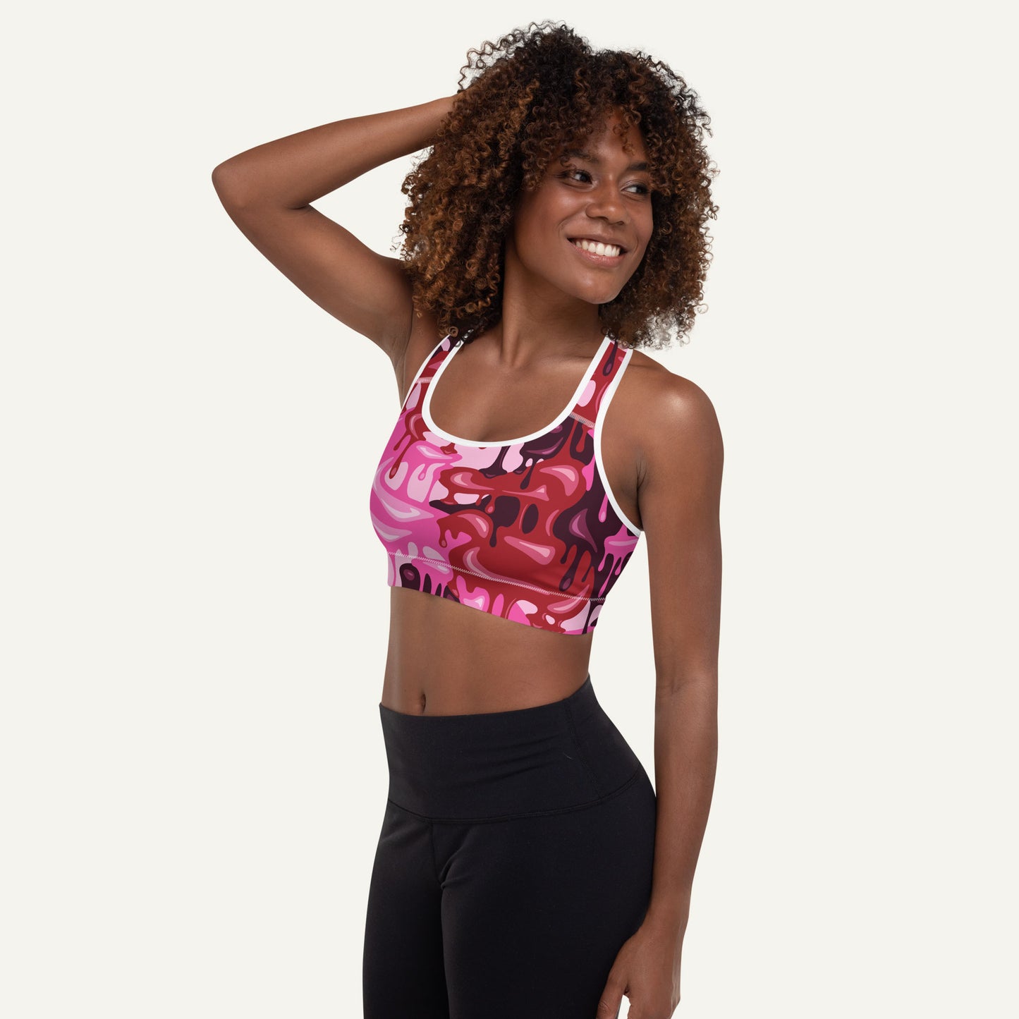 Pink Drip Camo Padded Sports Bra