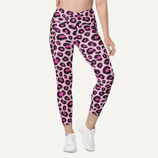 Pink Leopard Print Crossover Pocket Leggings