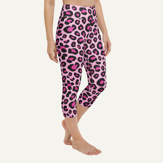 Pink Leopard Print High-Waisted Capri Leggings