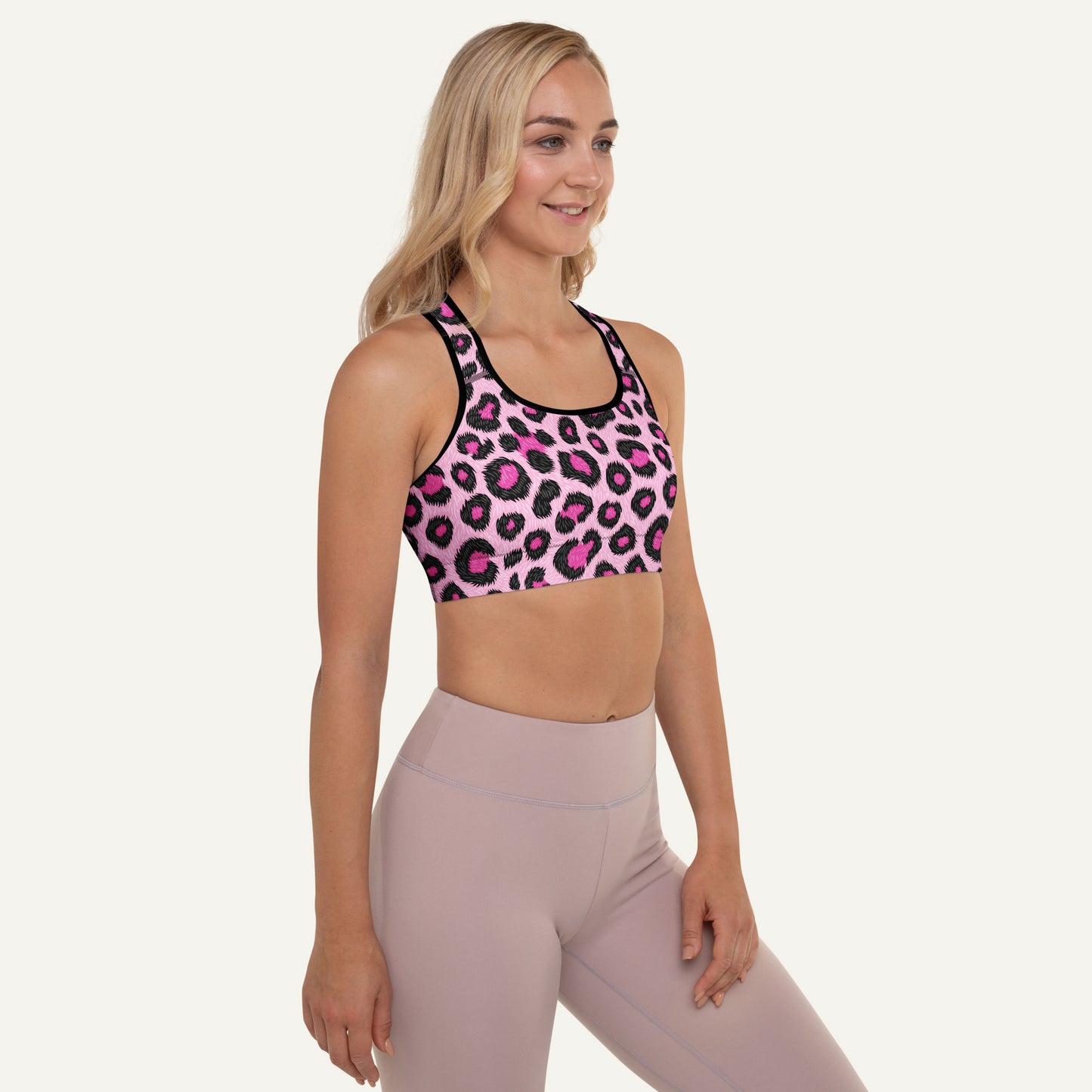 Pink Leopard Print Padded Sports Bra