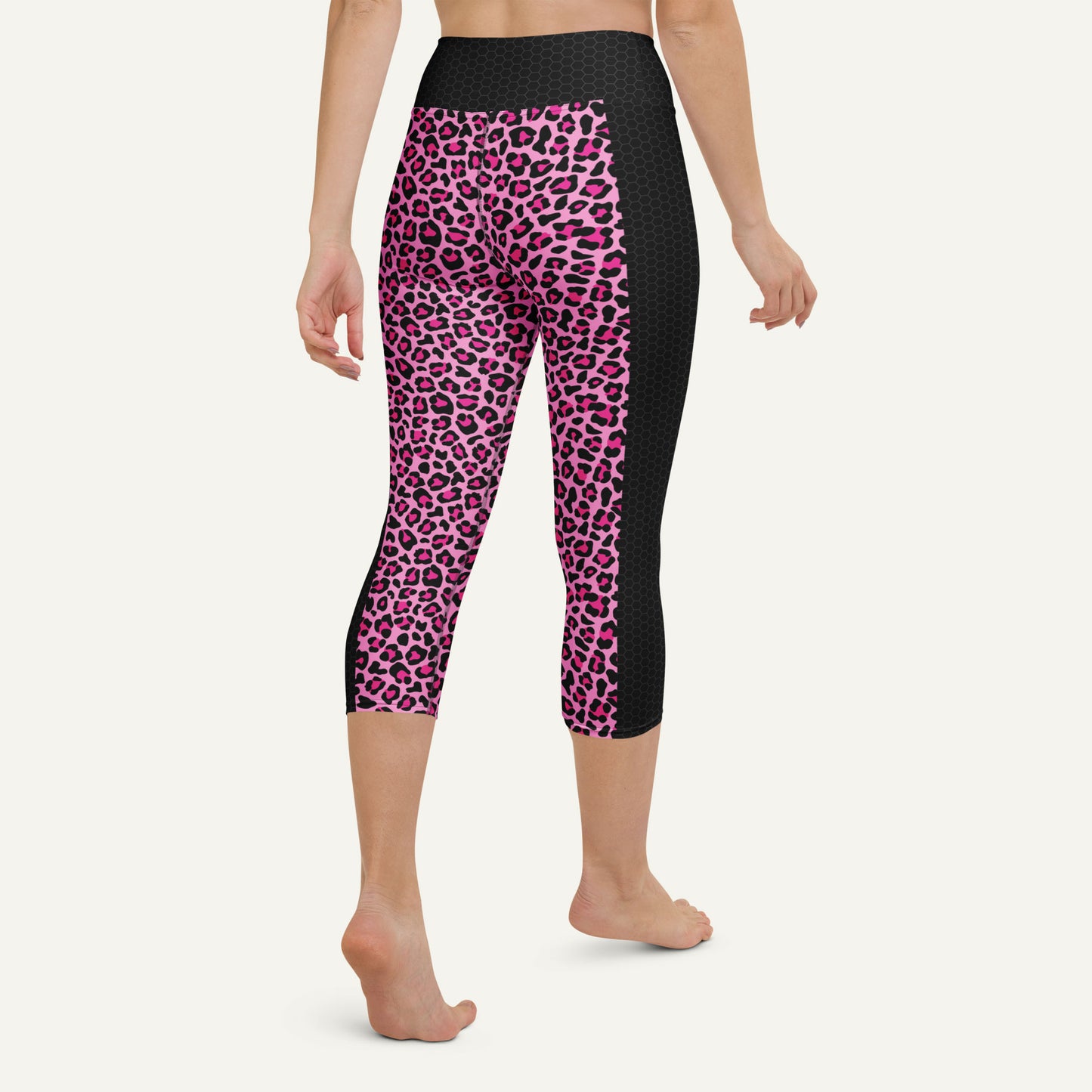 Pink Leopard Print Side Stripe High-Waisted Capri Leggings
