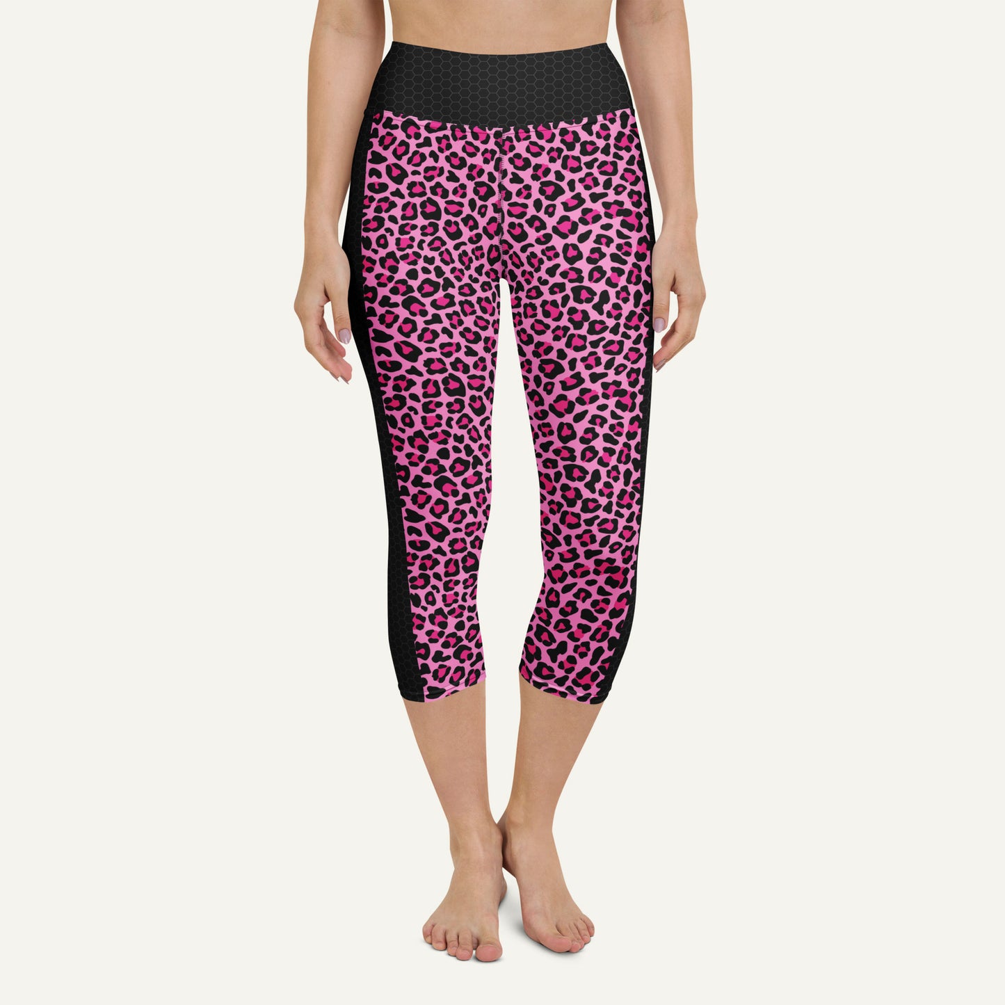 Pink Leopard Print Side Stripe High-Waisted Capri Leggings