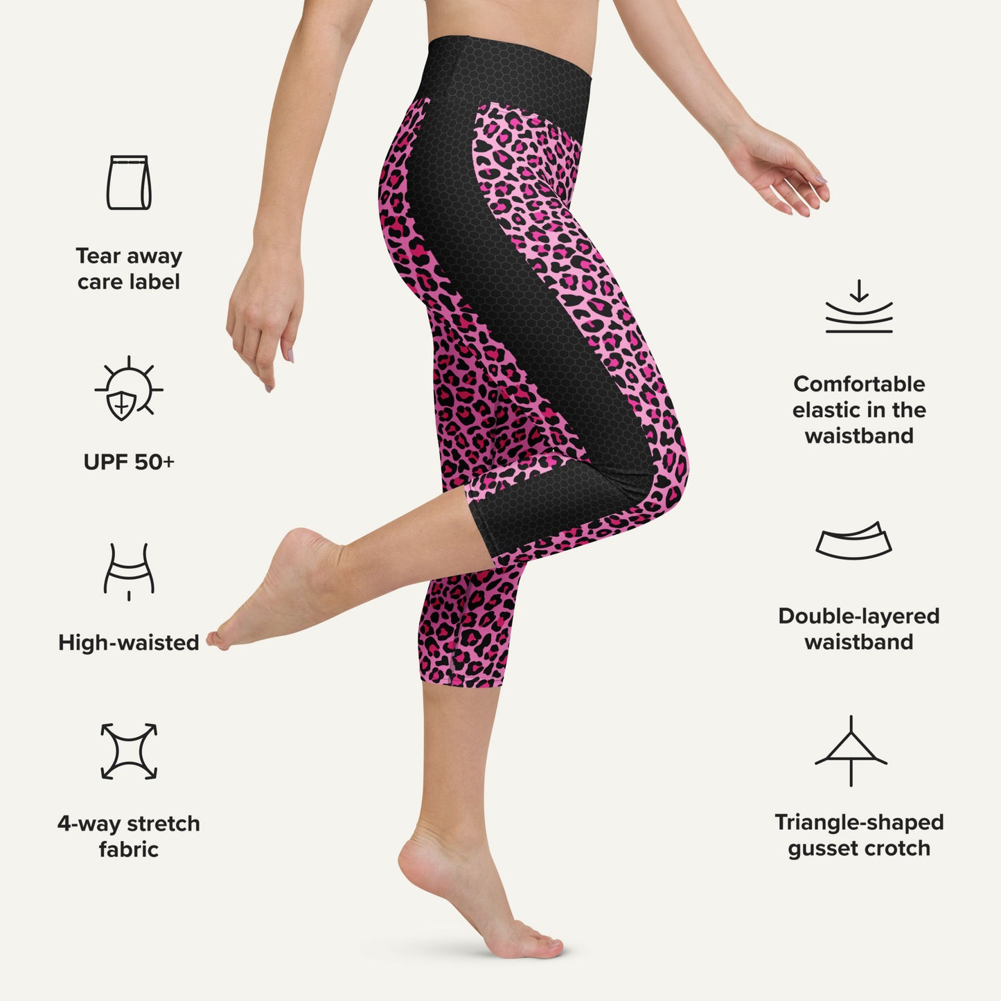 Pink Leopard Print Side Stripe High-Waisted Capri Leggings