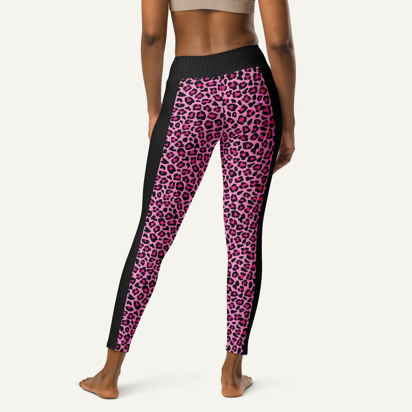 Pink Leopard Print Side Stripe High-Waisted Leggings